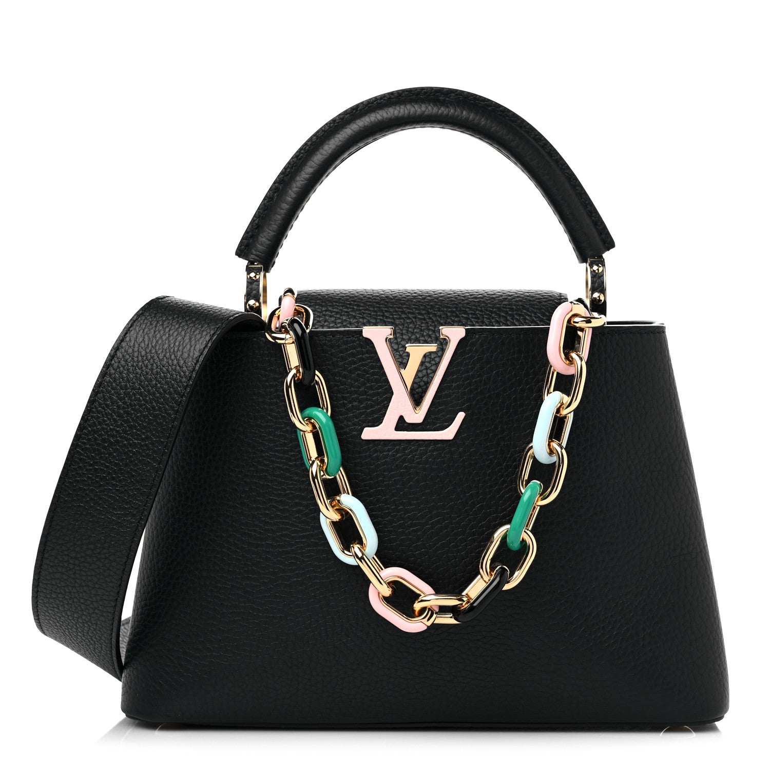 LOUIS VUITTON Taurillon Enamel Chain Capucines Mini Black Multicolor