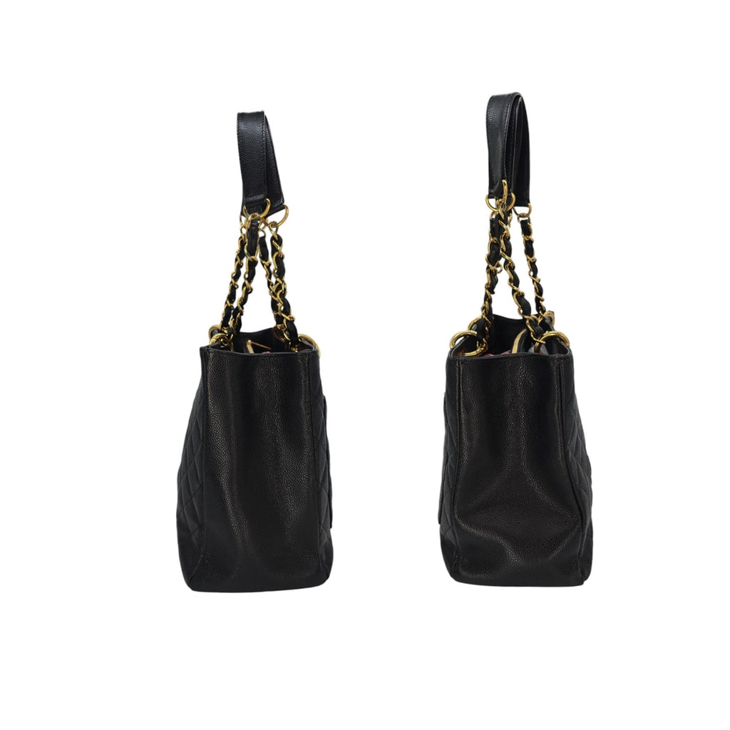 Chanel Vintage Black Quilted Caviar Grand Shopping Tote