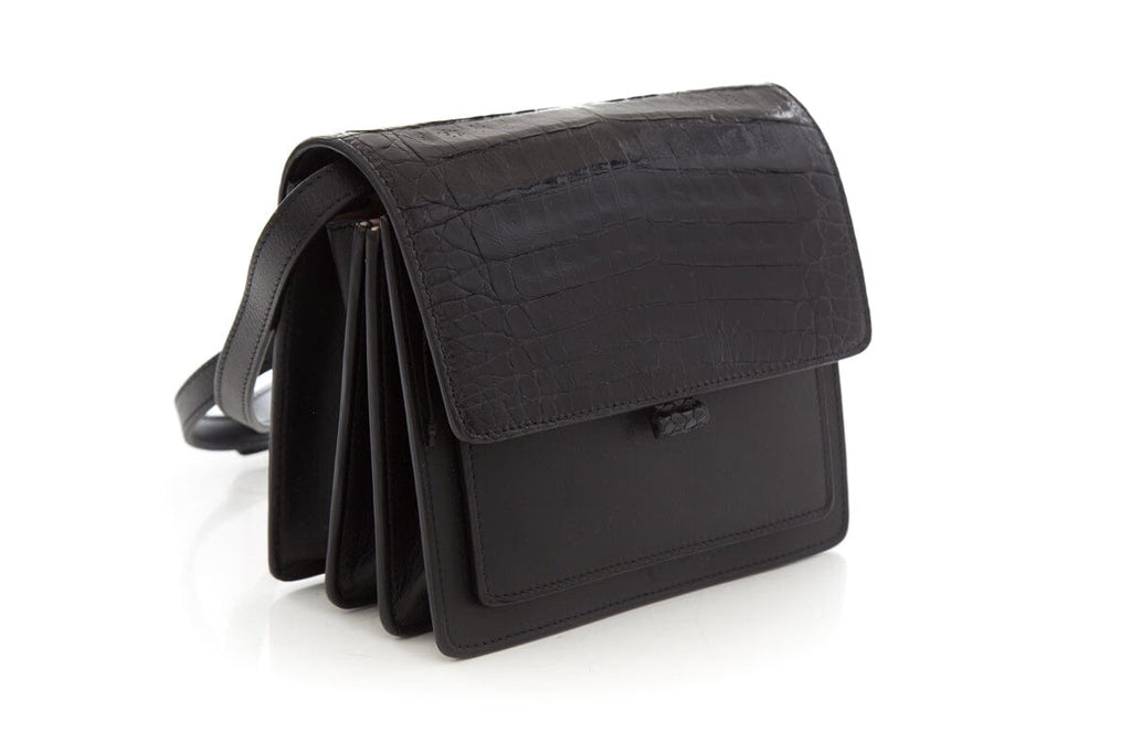 Nancy Gonzalez Black Croc & Leather Handbag
