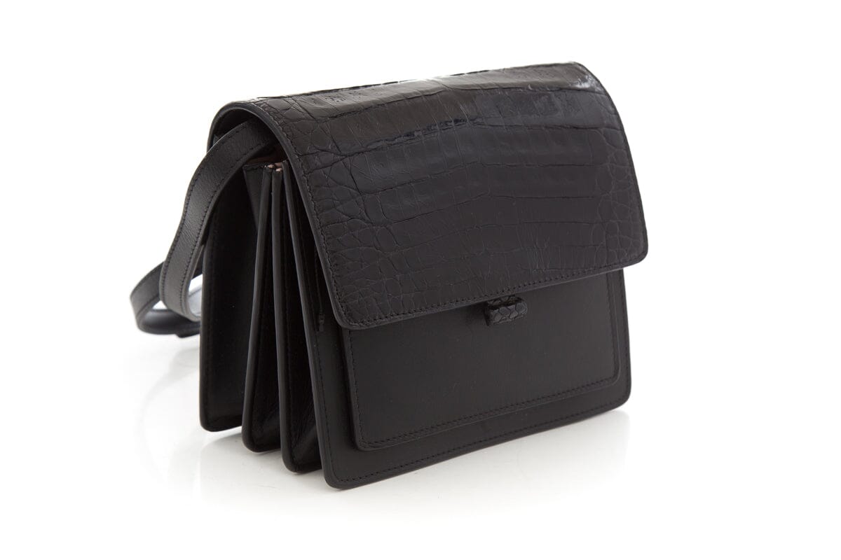 Nancy Gonzalez Black Croc & Leather Handbag
