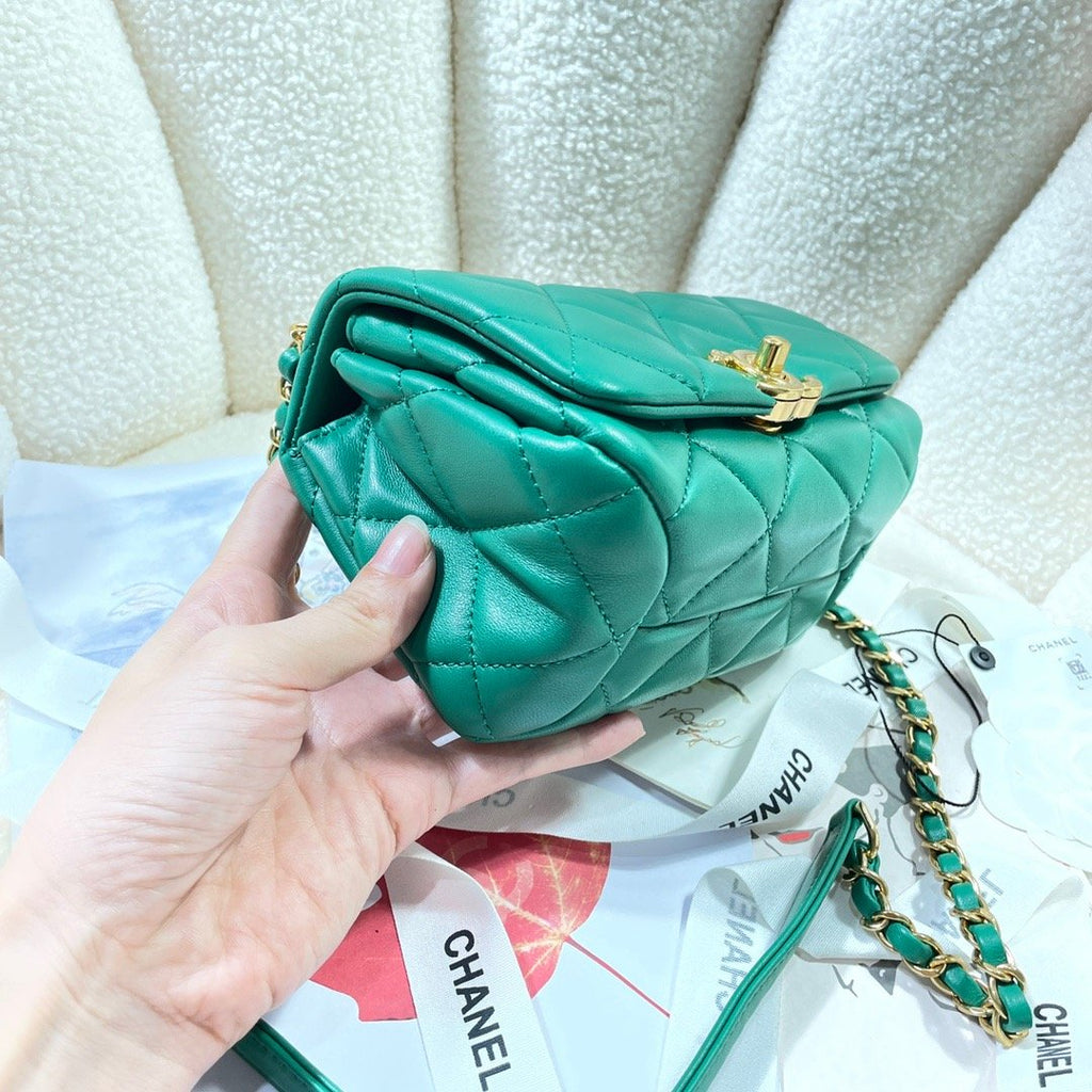 CHLMini GlamIap Bag Gold Hardware Green For Women Handbags, Shoulder Bags 6.7in/17cm AS3365