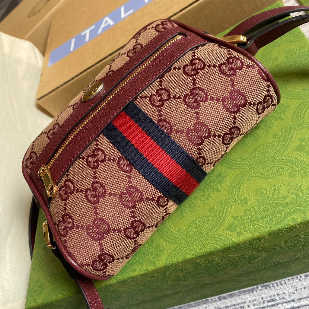 gg Ophidia Mini gg Bag Beige And Burgundy gg Supreme Canvas For Women  7in/17.5cm gg 517350-9Y9MS-9864