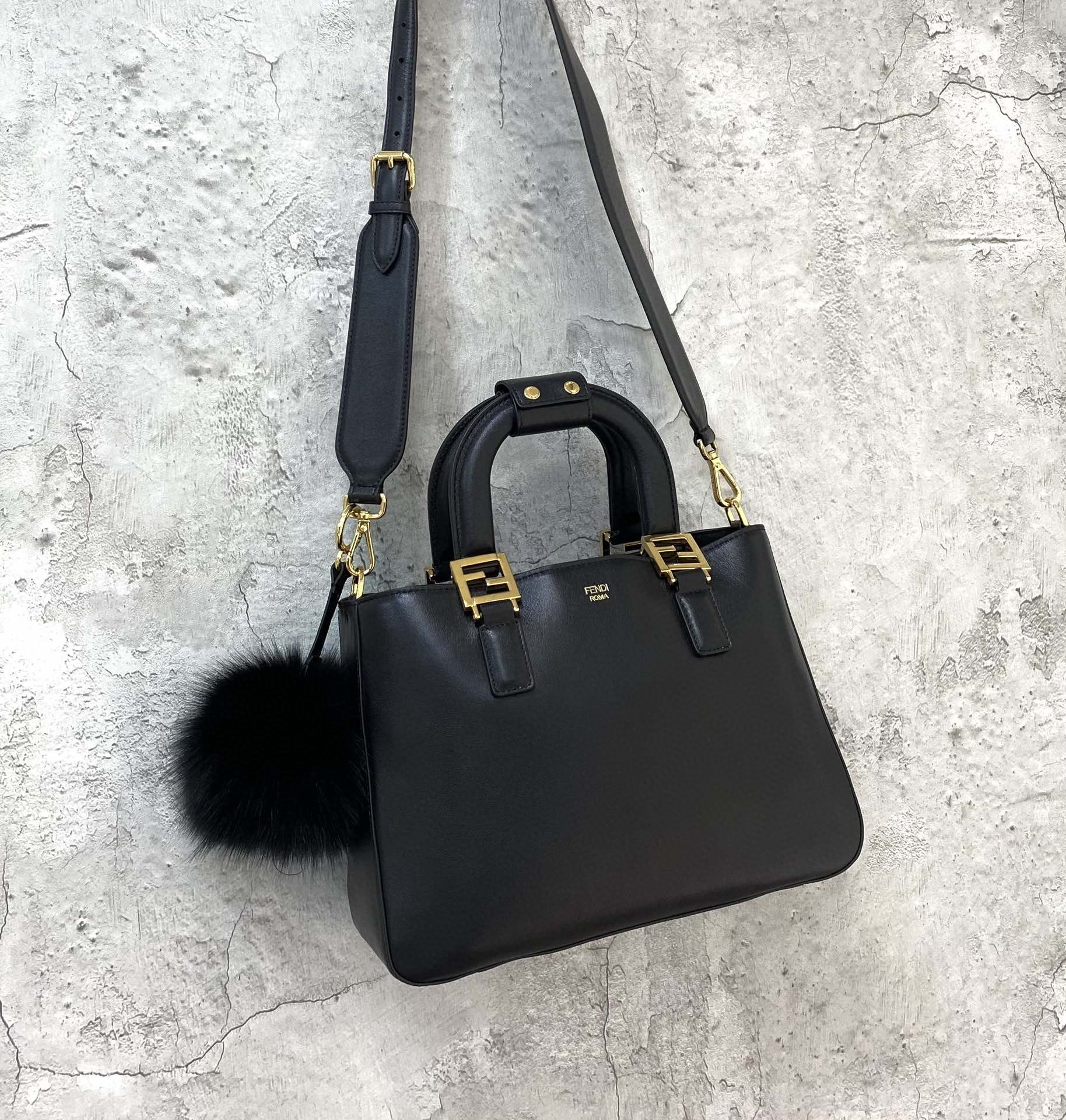 FI Small FF Tote Shoulder Black Bag For Woman 30cm/12in