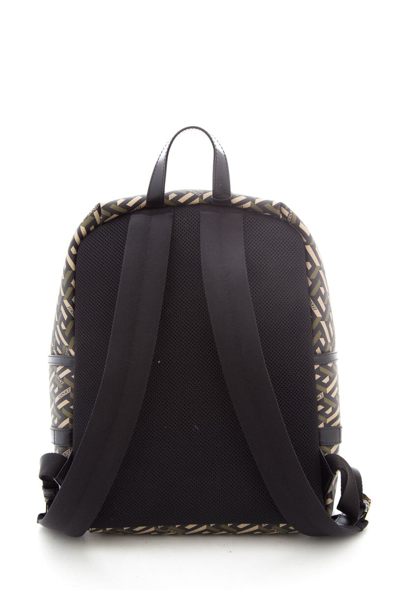 Versace Green & Black La Greca Coated Canvas Backpack