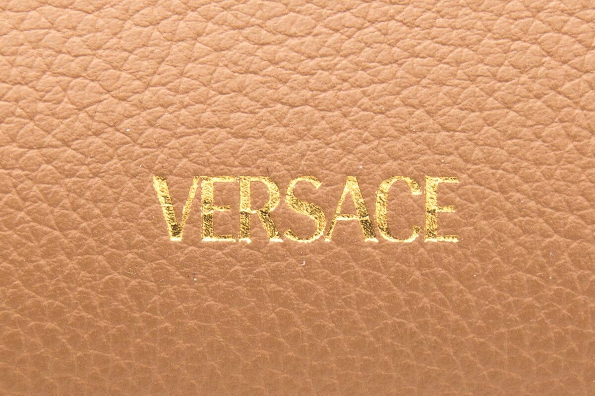 Versace Brown La Medusa Flap Leather Tote