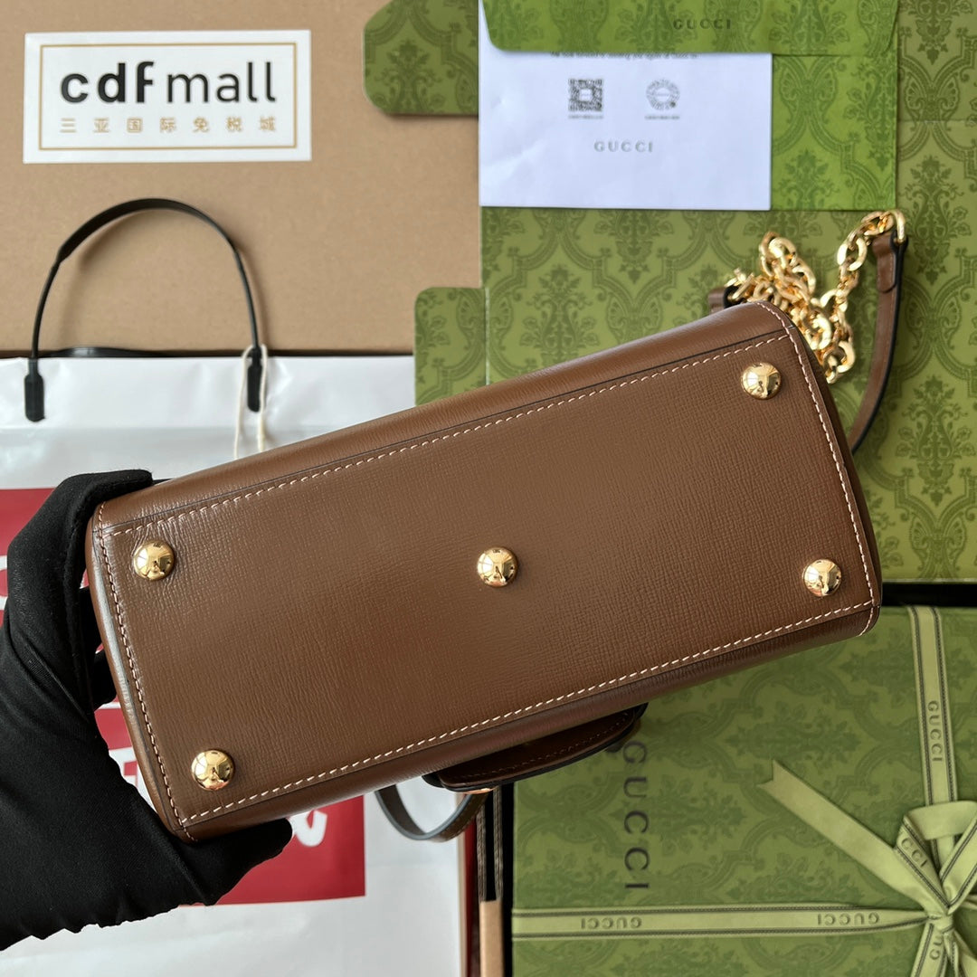Glami OphiGLAMIa Glami Horsebit 1955 Mini Bag Brown For Women, Women’s Bags 8.6in/22cm Glami 703848 AAA7G 2361