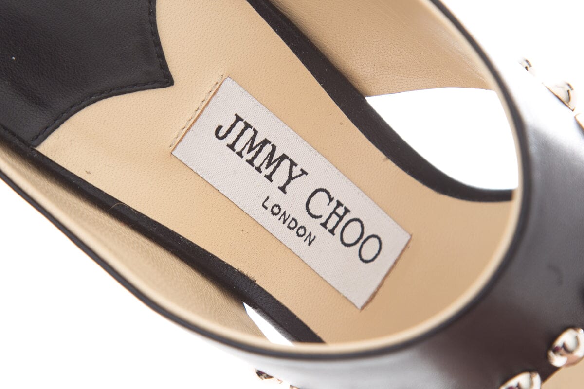 Jimmy Choo Black Leather & Silver Stud SZ 37