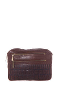 Fendi Vintage Brown Embosssed Leather Zucca Pouch