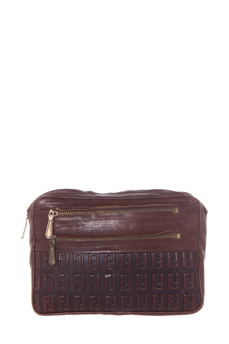 Fendi Vintage Brown Embosssed Leather Zucca Pouch