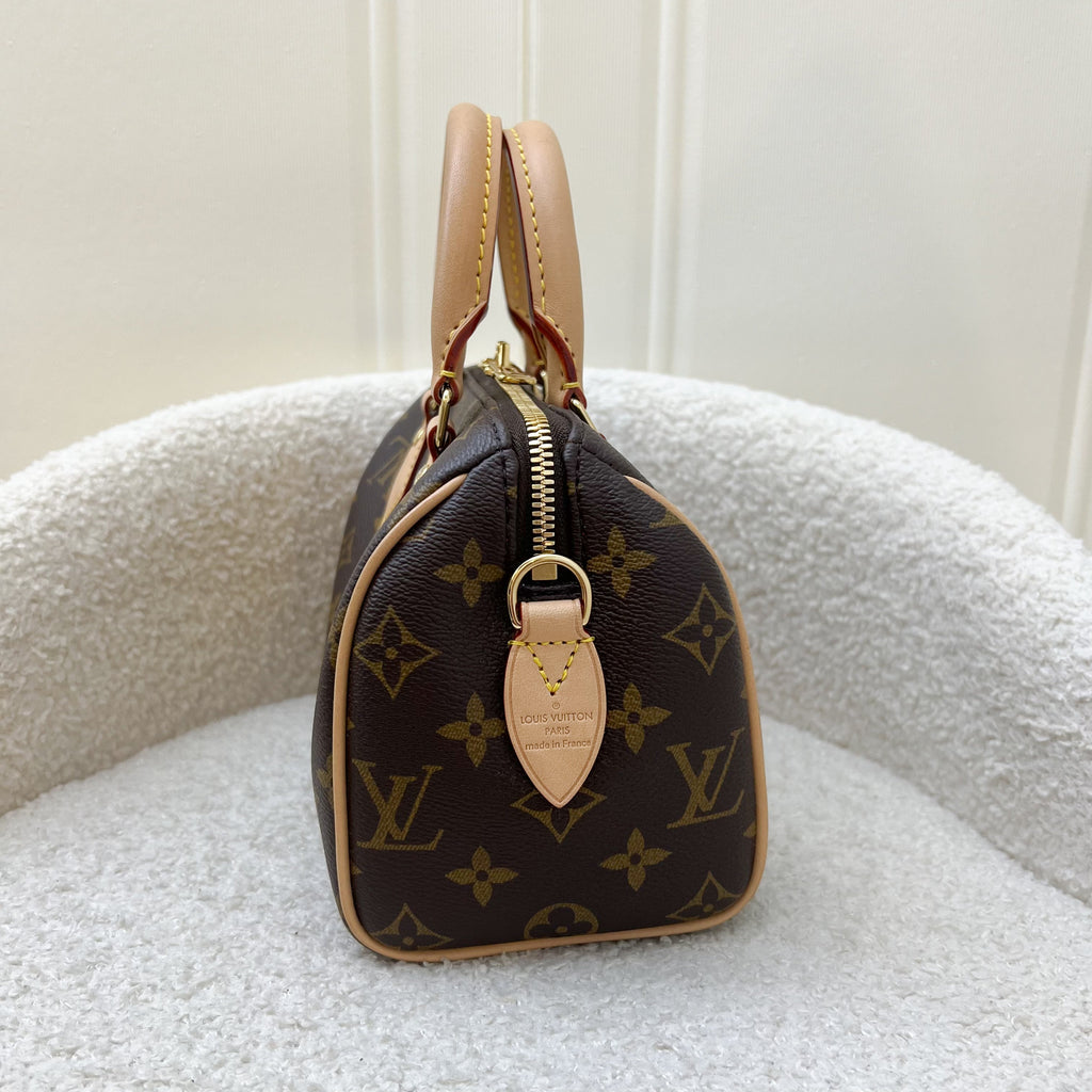 LV Speedy Bandouliere 20 in Monogram Canvas and Pink / Orange Patterned Strap