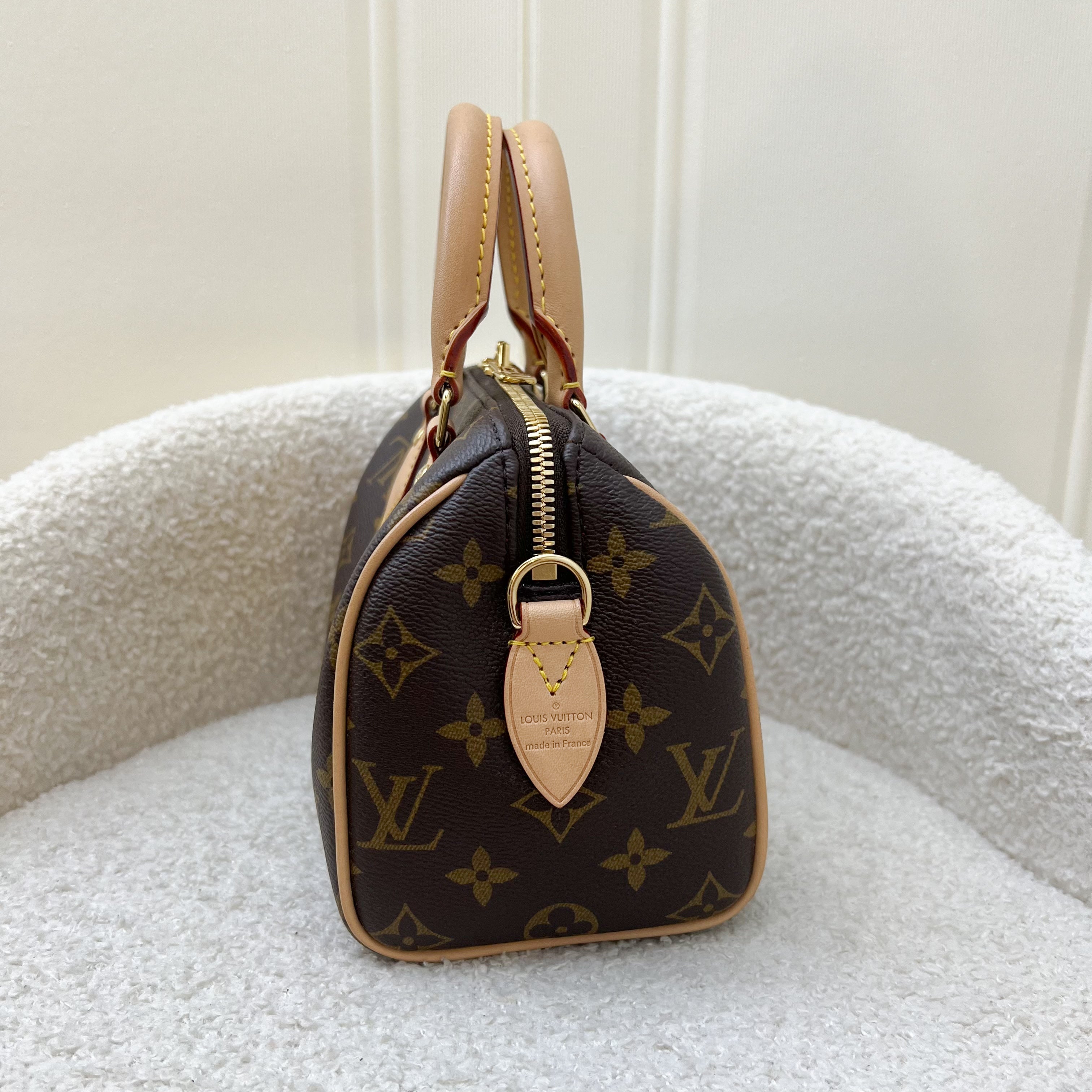 LV Speedy Bandouliere 20 in Monogram Canvas and Pink / Orange Patterned Strap