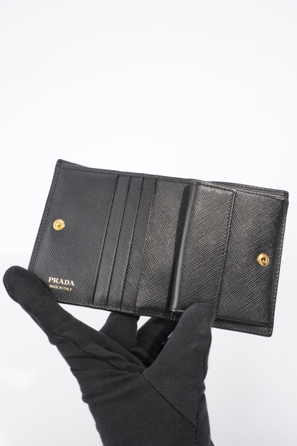 Prada Compact Wallet Black Saffiano Leather