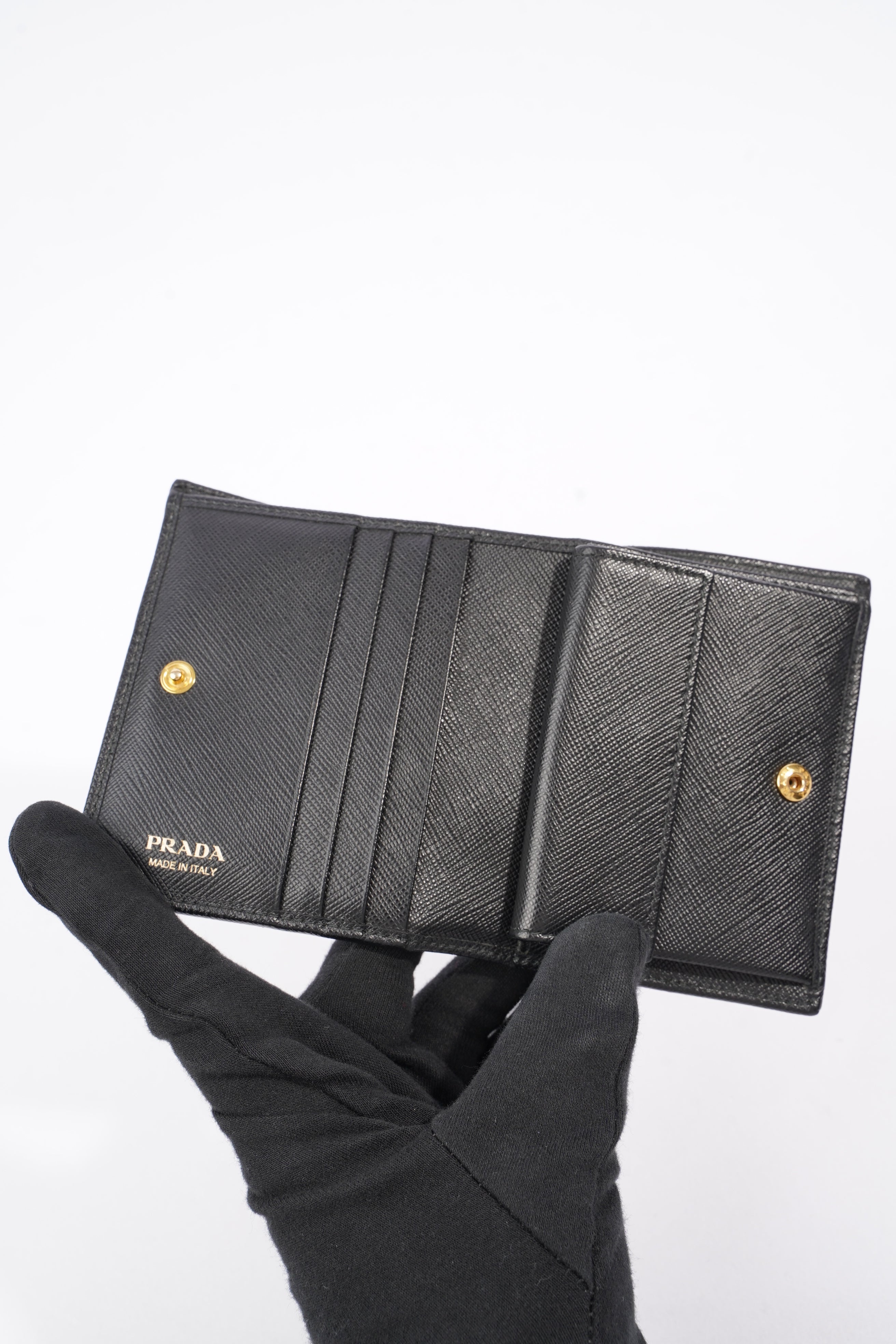 Prada Compact Wallet Black Saffiano Leather