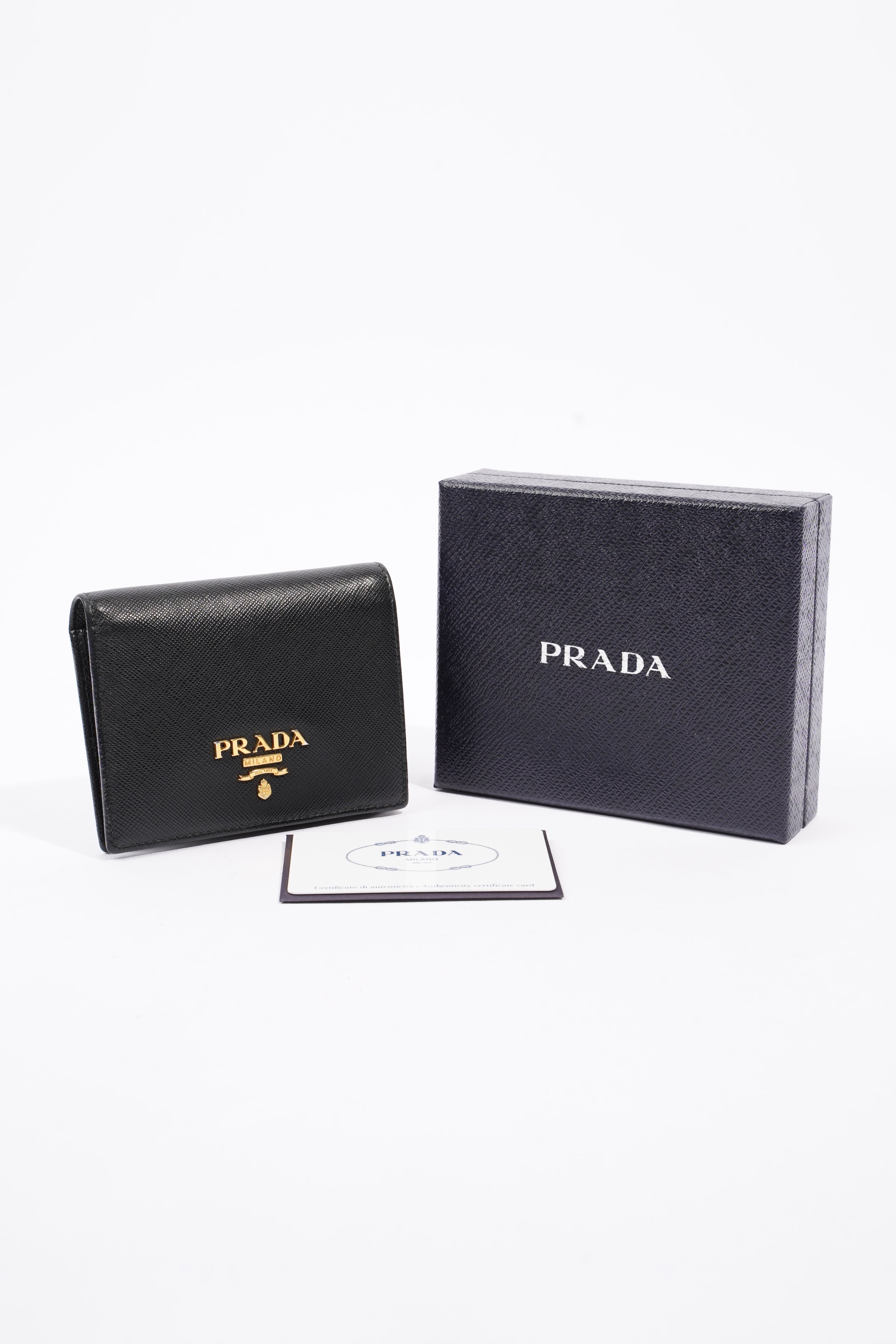 Prada Compact Wallet Black Saffiano Leather
