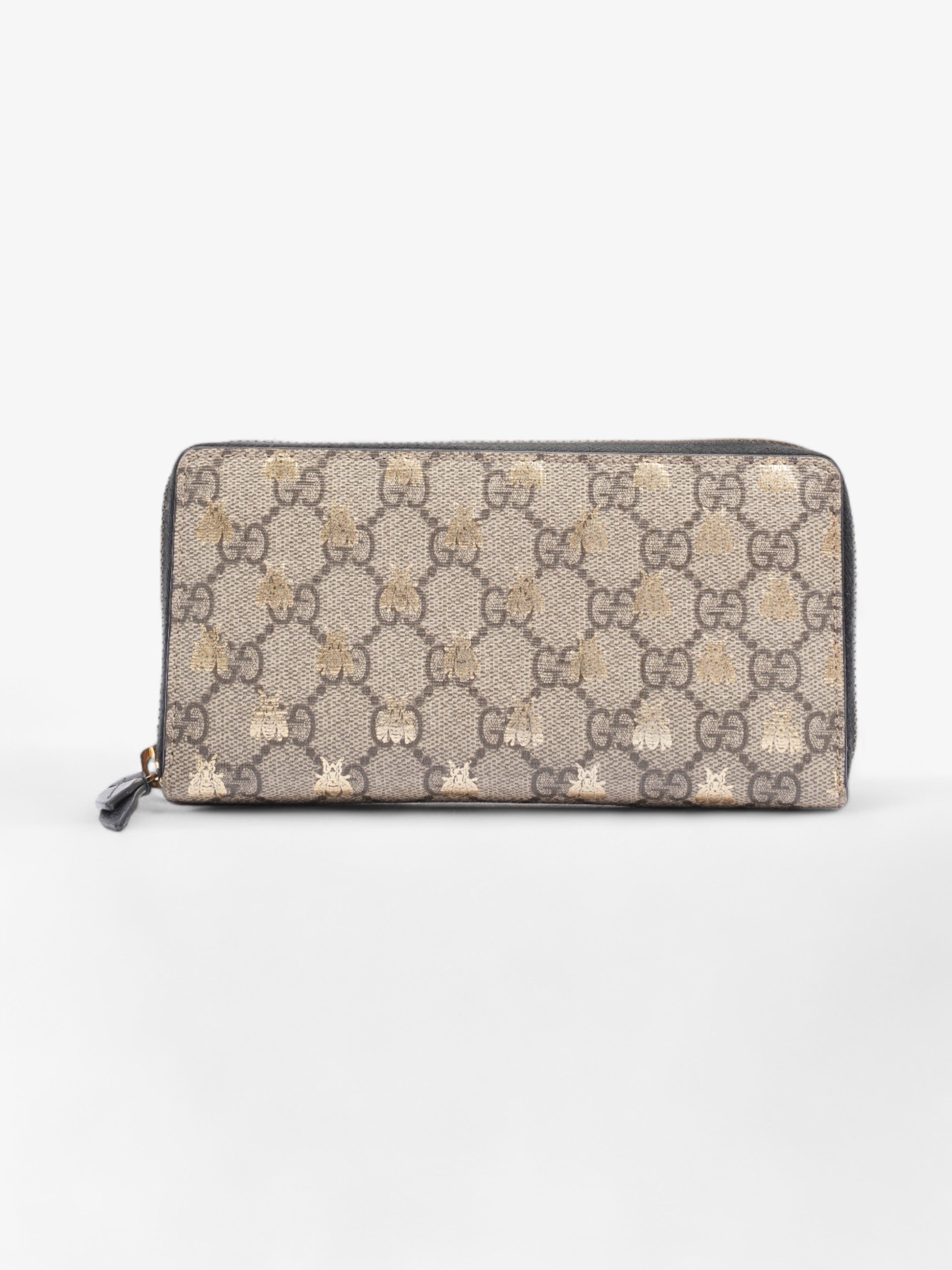 Gucci GG Supreme Zip Around Wallet Supreme / Gold Coated Canvas