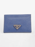 Prada Logo Card Case Wallet Navy Saffiano Leather