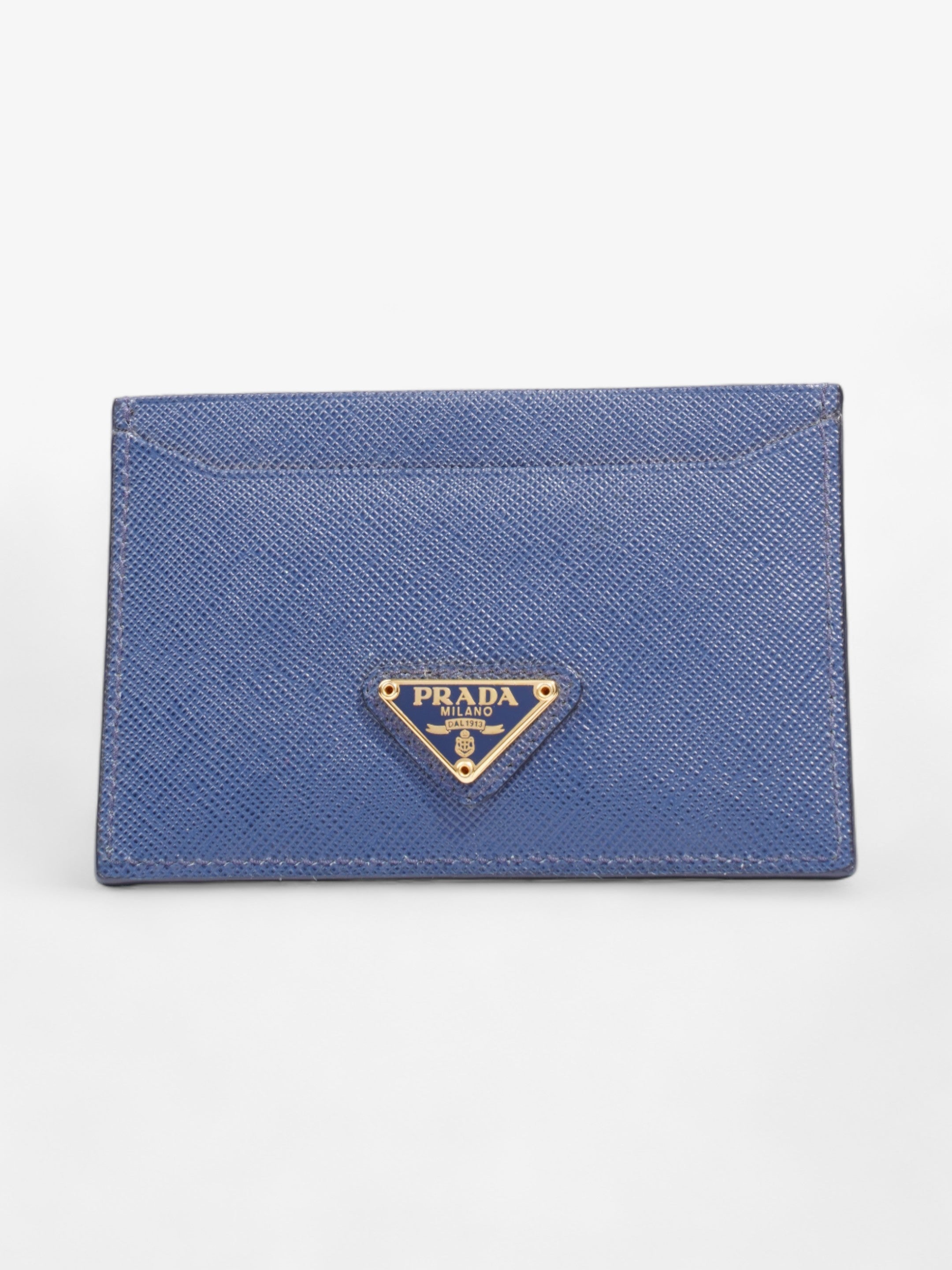 Prada Logo Card Case Wallet Navy Saffiano Leather
