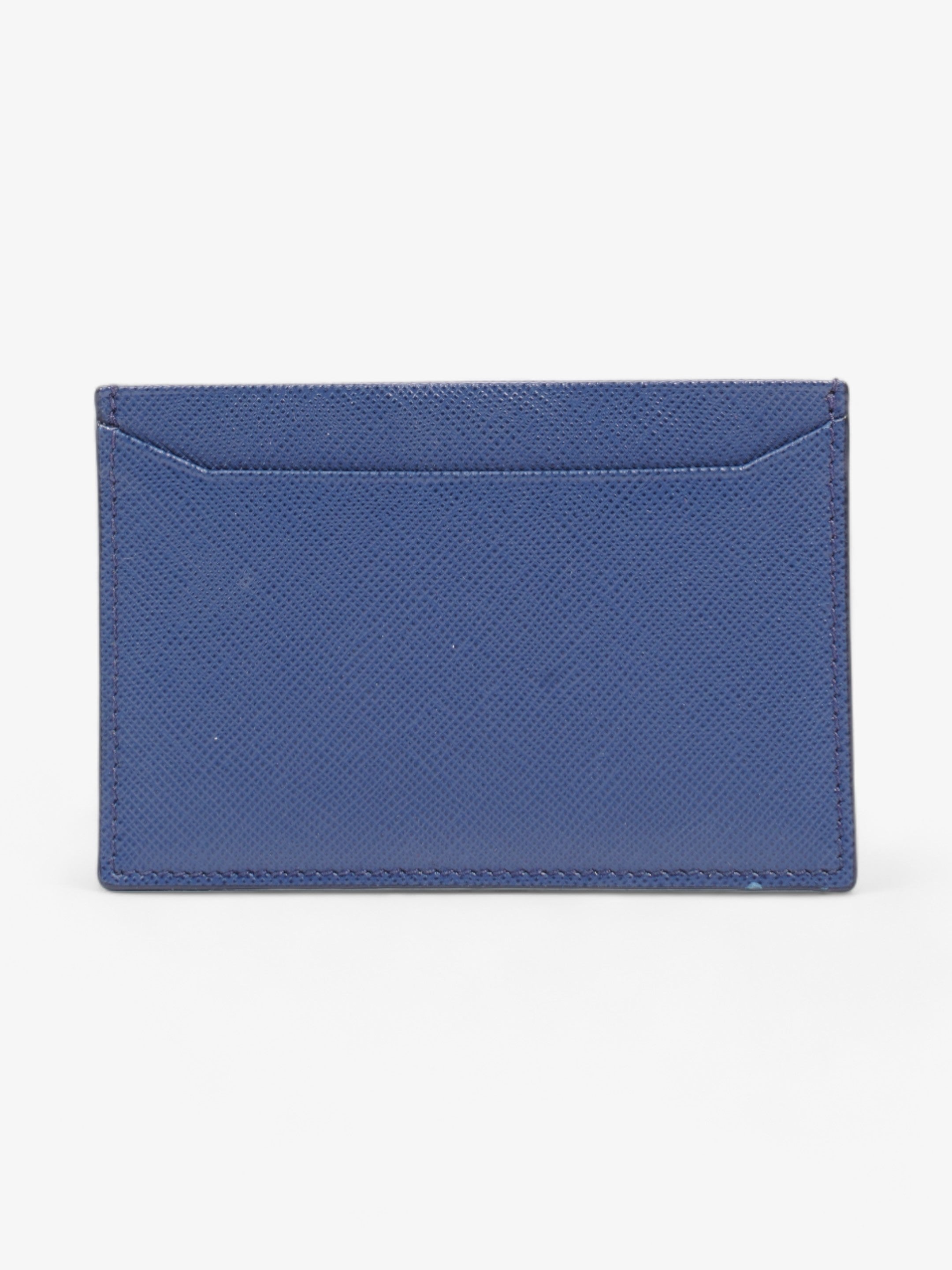 Prada Logo Card Case Wallet Navy Saffiano Leather