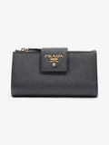 Prada Logo Buckle Wallet Black Saffiano Leather Medium