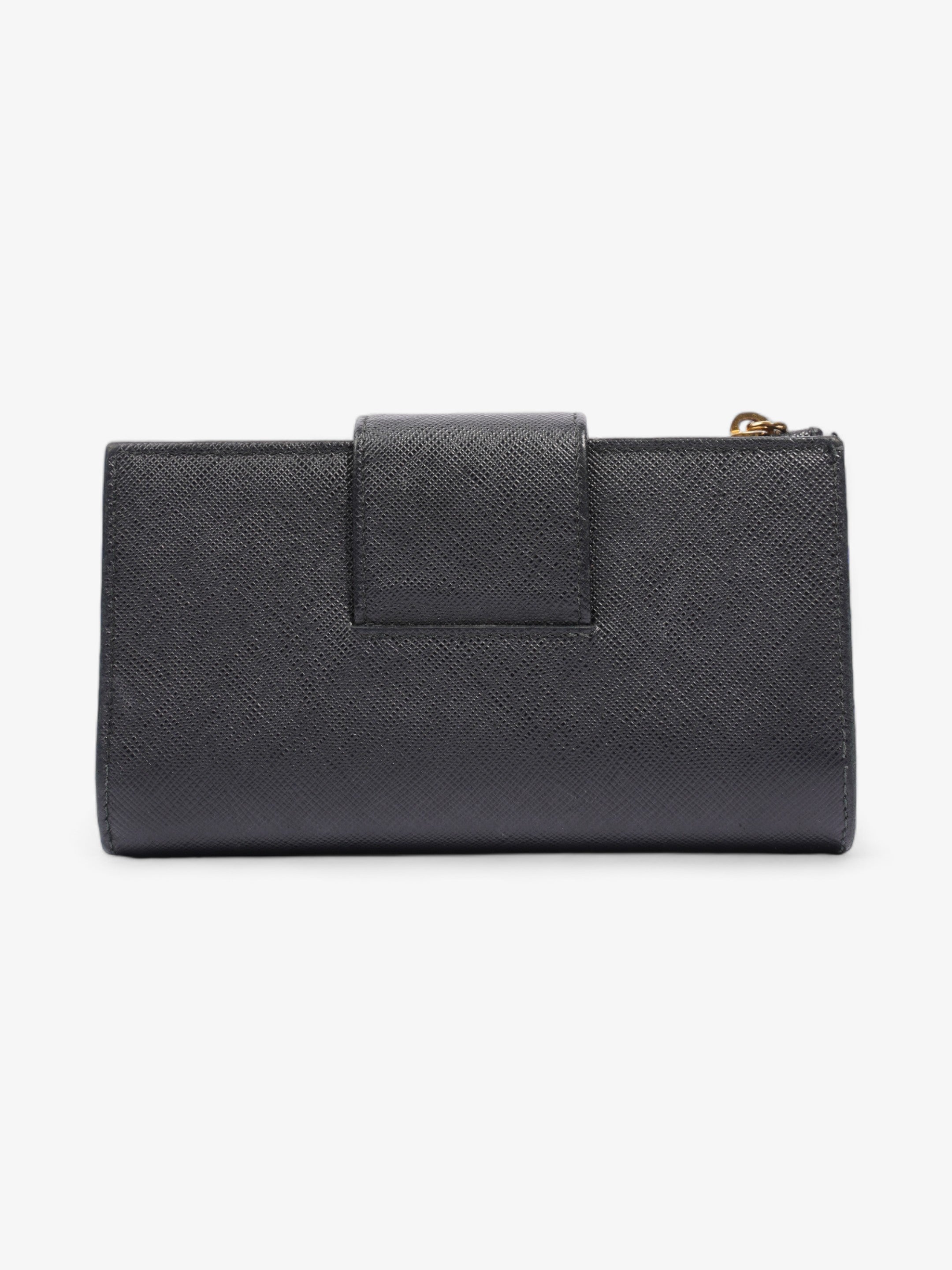 Prada Logo Buckle Wallet Black Saffiano Leather Medium