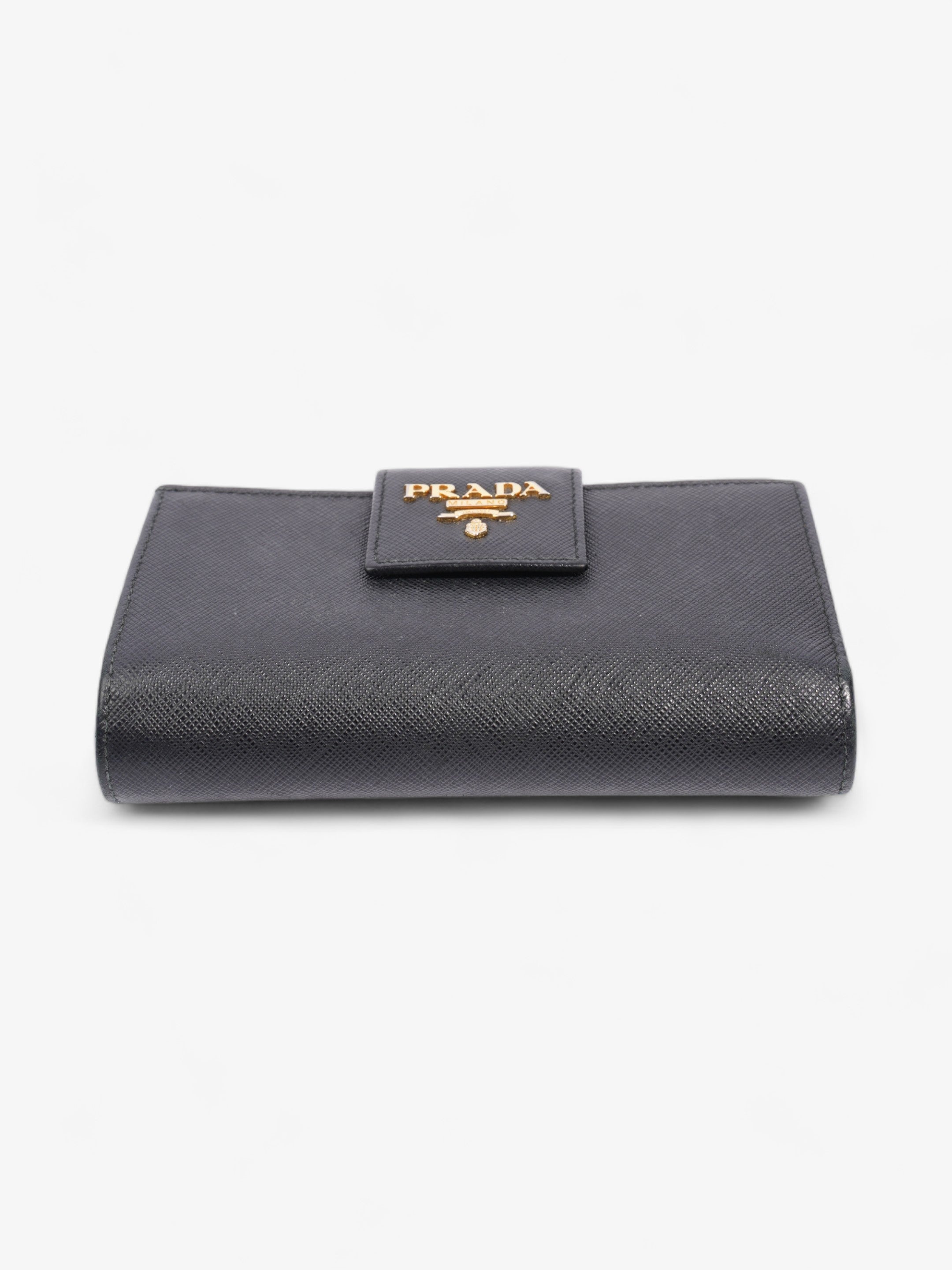 Prada Logo Buckle Wallet Black Saffiano Leather Medium