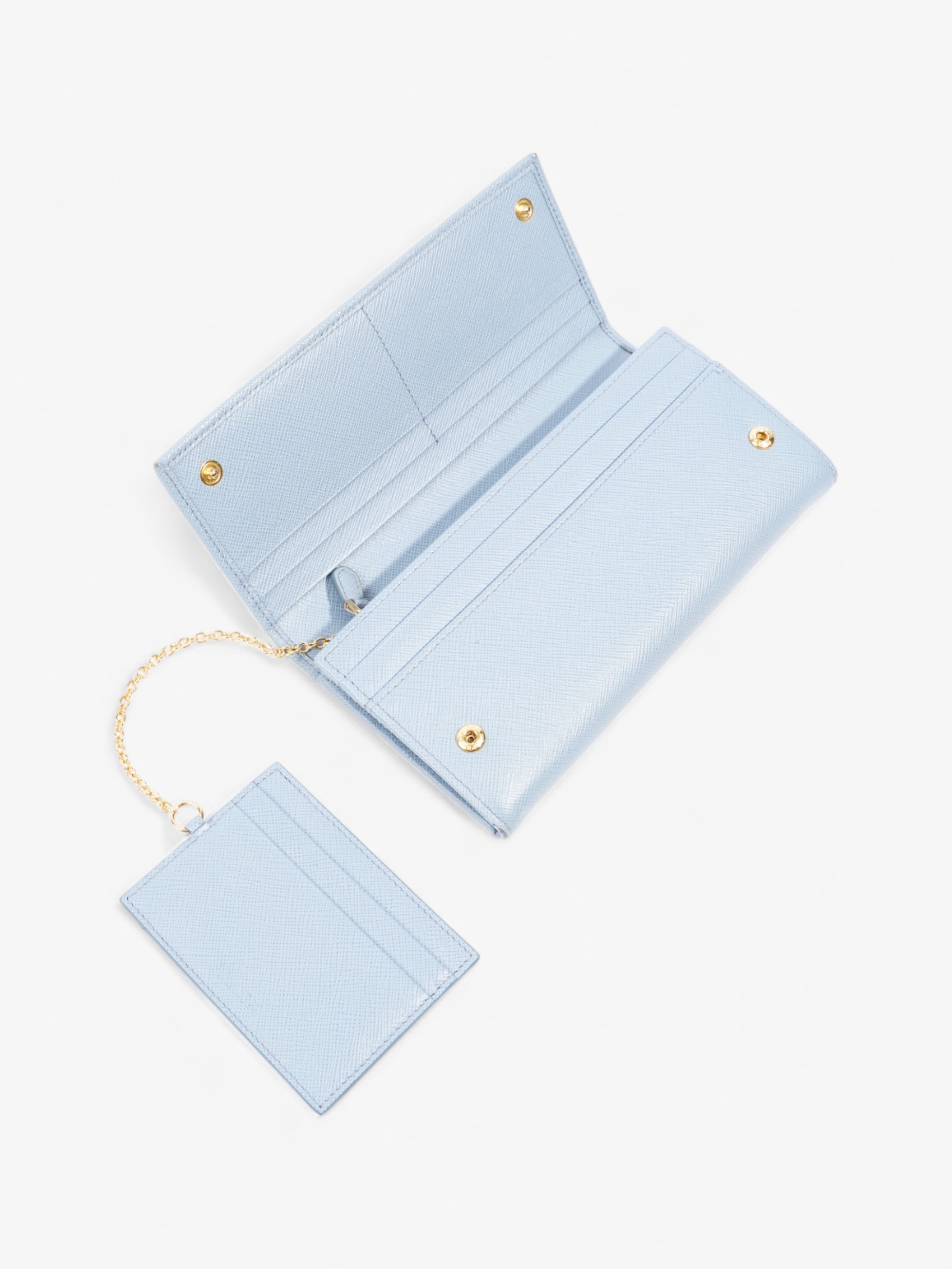 Prada Long Flap Wallet Light Blue Saffiano Leather