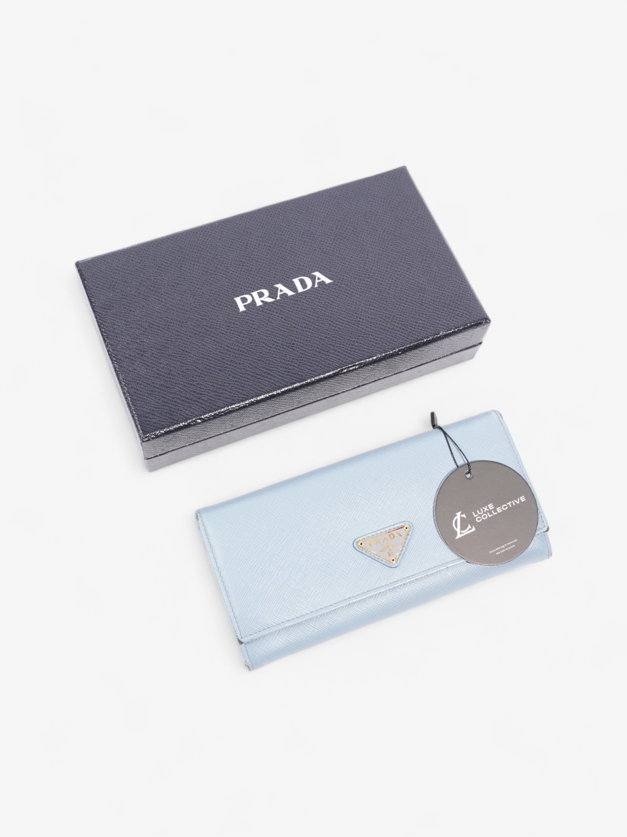 Prada Long Flap Wallet Light Blue Saffiano Leather