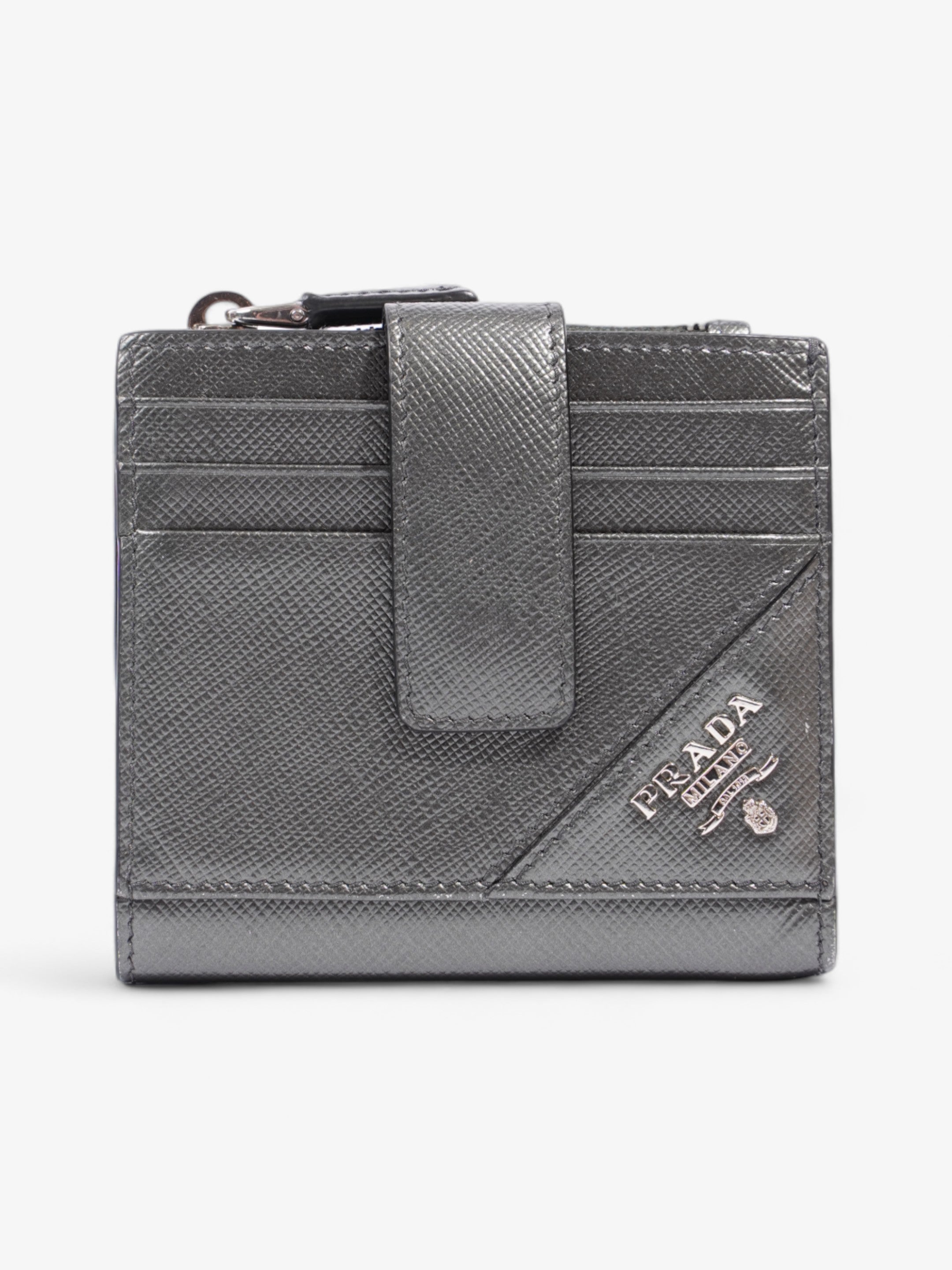 Prada Compact Wallet Grey Saffiano Leather