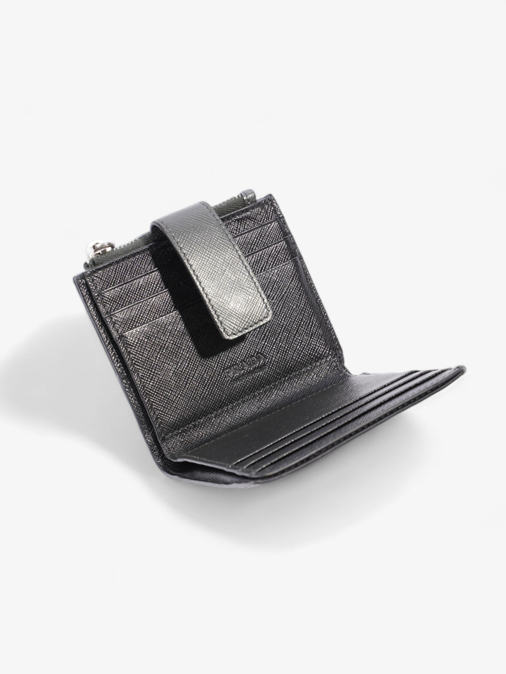 Prada Compact Wallet Grey Saffiano Leather