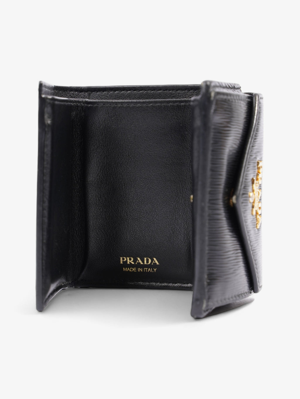 Prada Compact Wallet Black Epi Leather