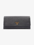 Prada Continental Logo Wallet Black Saffiano Leather