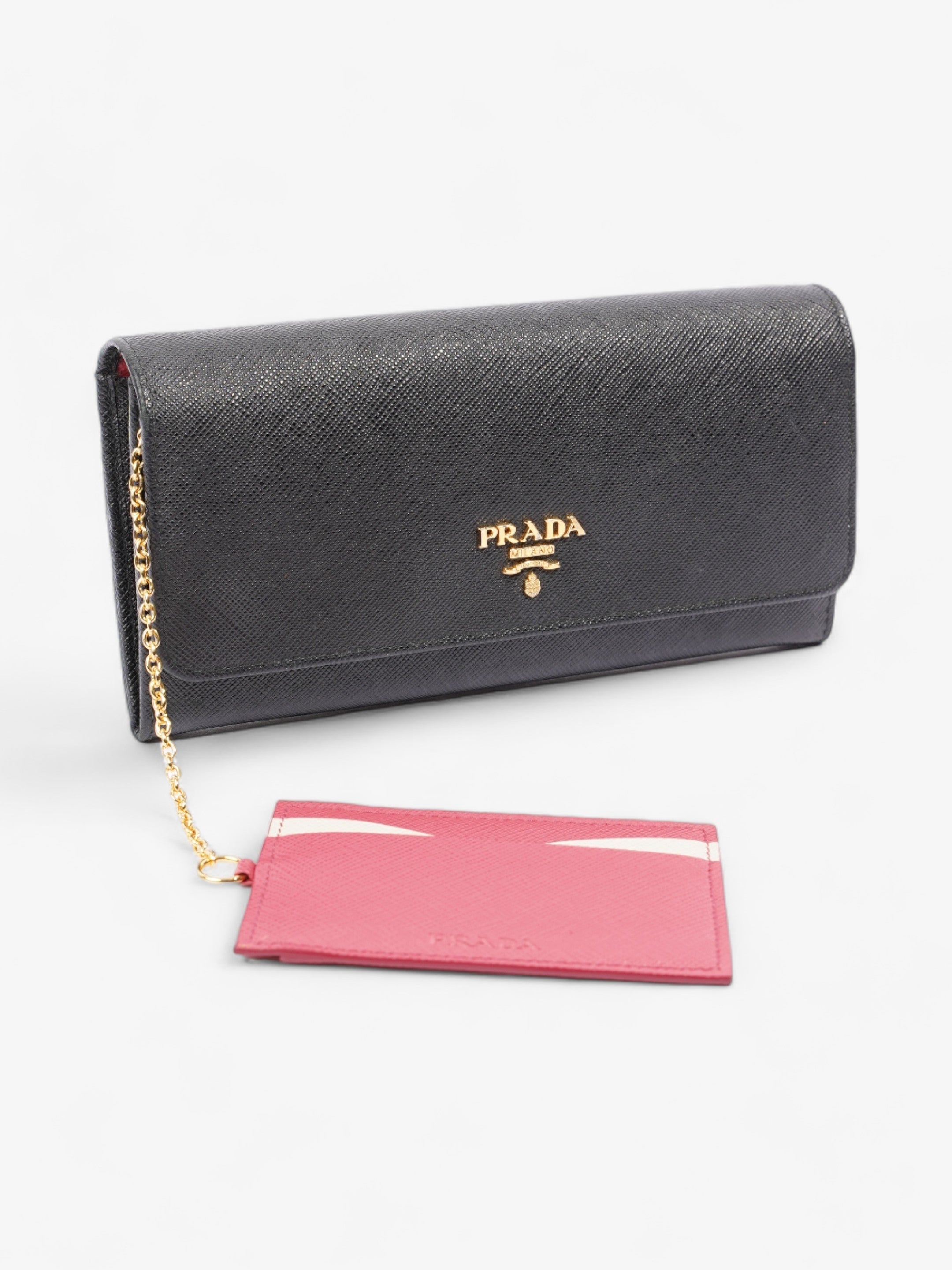 Prada Continental Logo Wallet Black Saffiano Leather