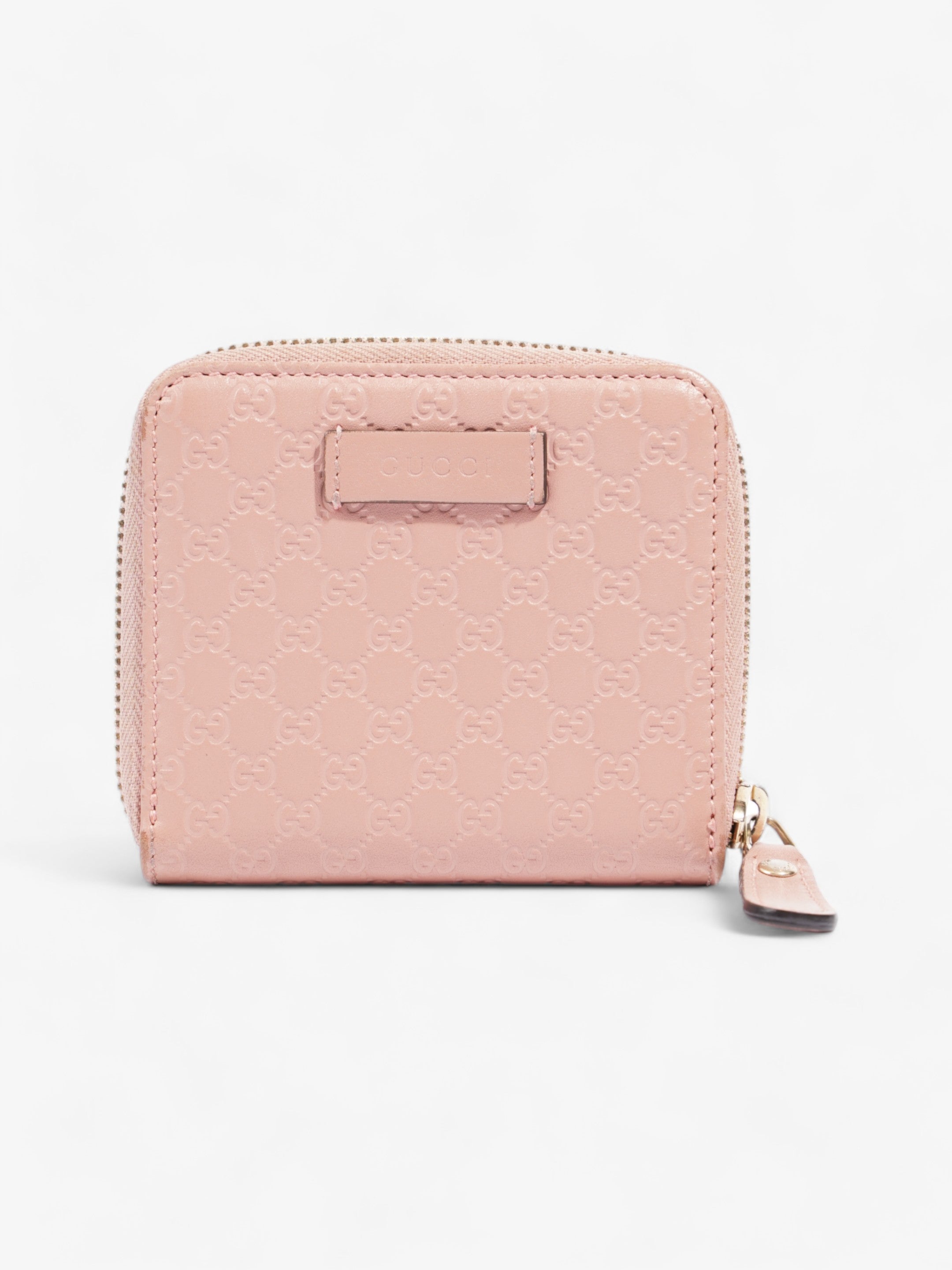 Gucci Gucci Micro Guccissima 449395 Leather Compact Wallet Pink   鈷?Engraving Pink Embossed Leather
