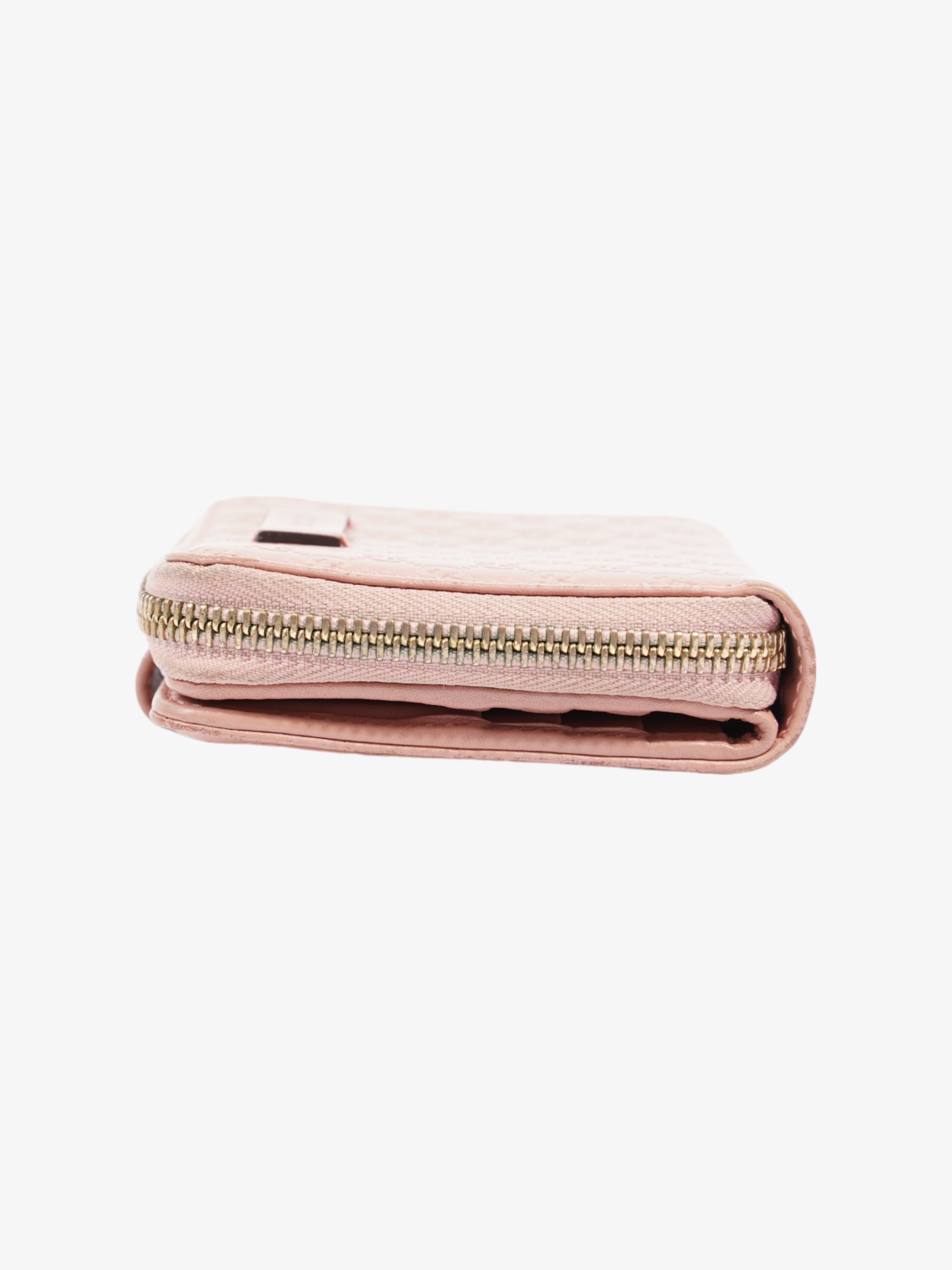 Gucci Gucci Micro Guccissima 449395 Leather Compact Wallet Pink   鈷?Engraving Pink Embossed Leather