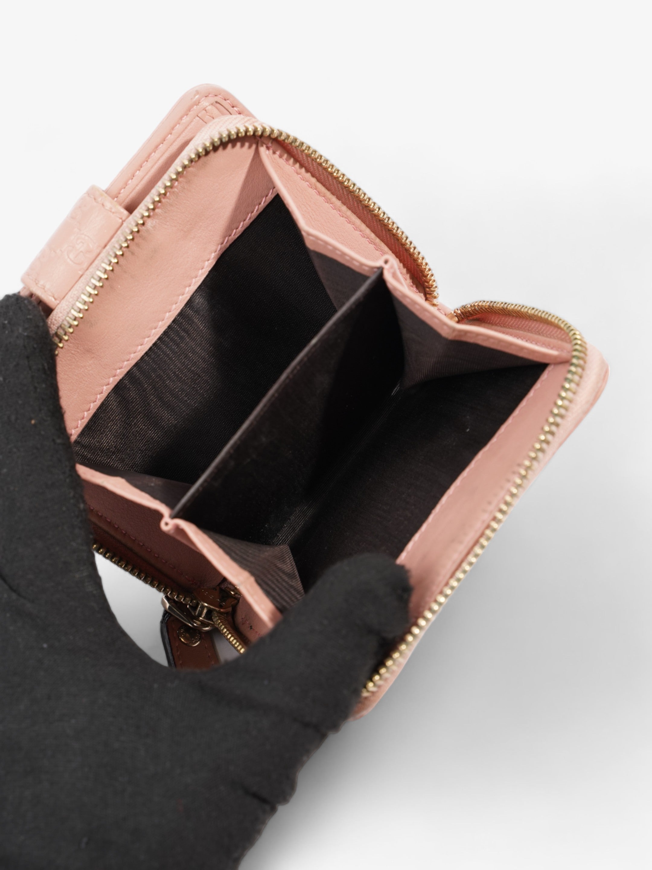 Gucci Gucci Micro Guccissima 449395 Leather Compact Wallet Pink   鈷?Engraving Pink Embossed Leather