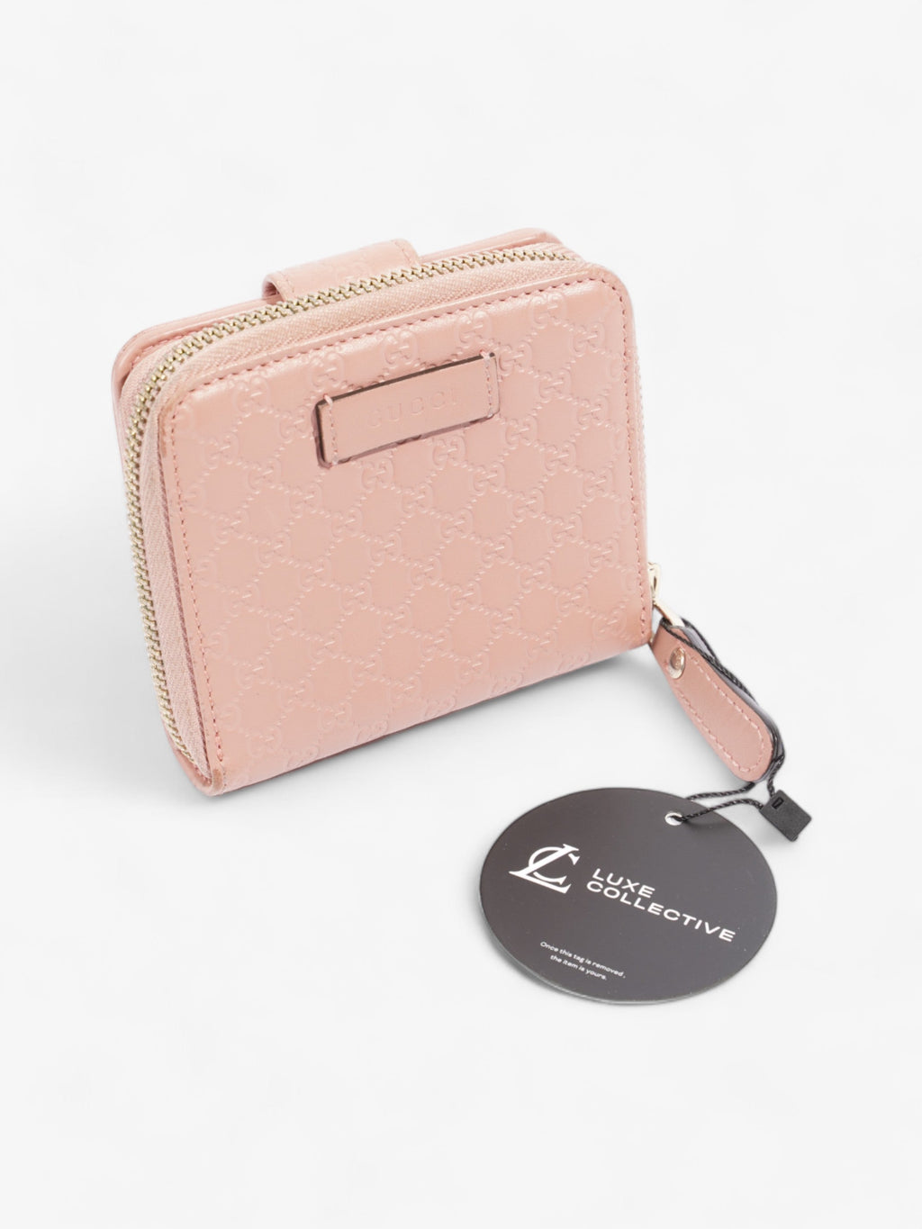 Gucci Gucci Micro Guccissima 449395 Leather Compact Wallet Pink   鈷?Engraving Pink Embossed Leather