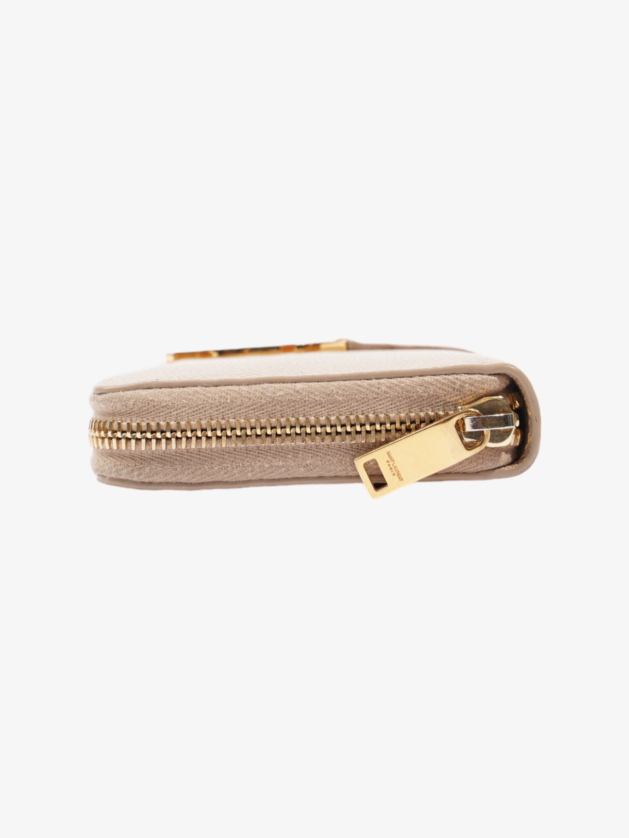Saint Laurent Zip Round Wallet Beige Leather