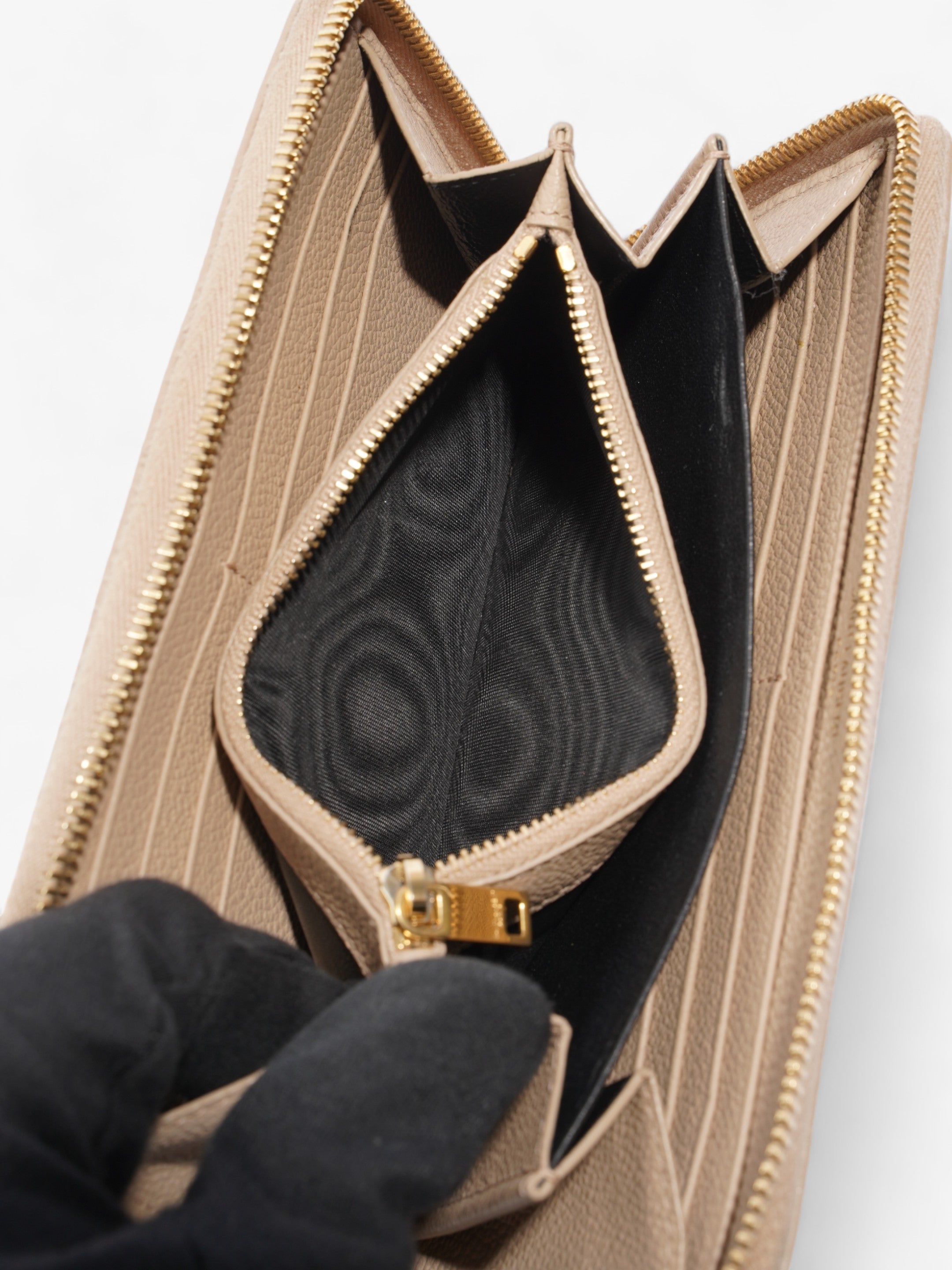 Saint Laurent Zip Round Wallet Beige Leather
