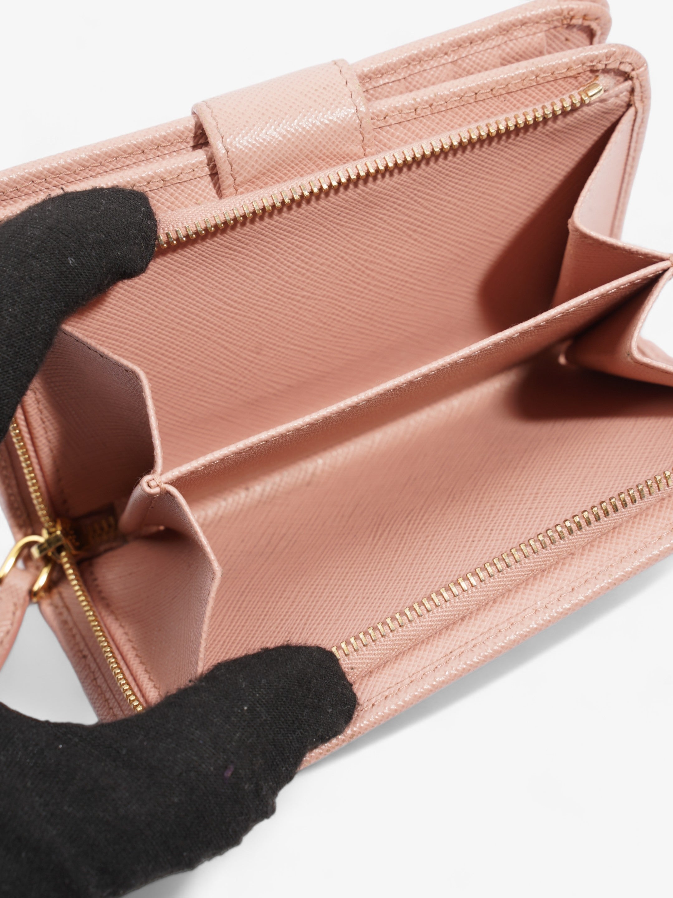 Prada Compact Wallet Pink Saffiano Leather