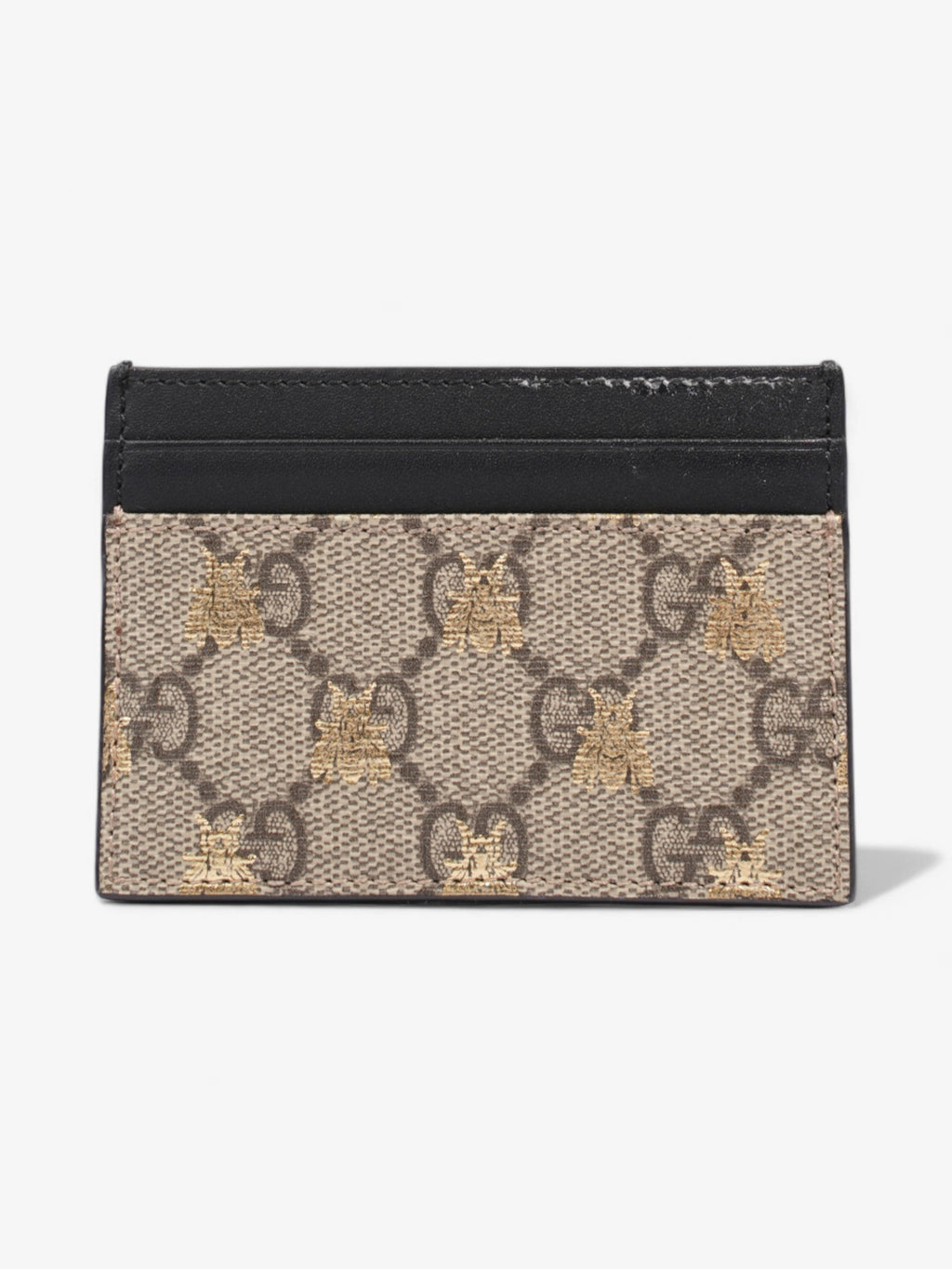 Gucci Bee Card Holder GG Supreme / Black / Gold Coated Canvas