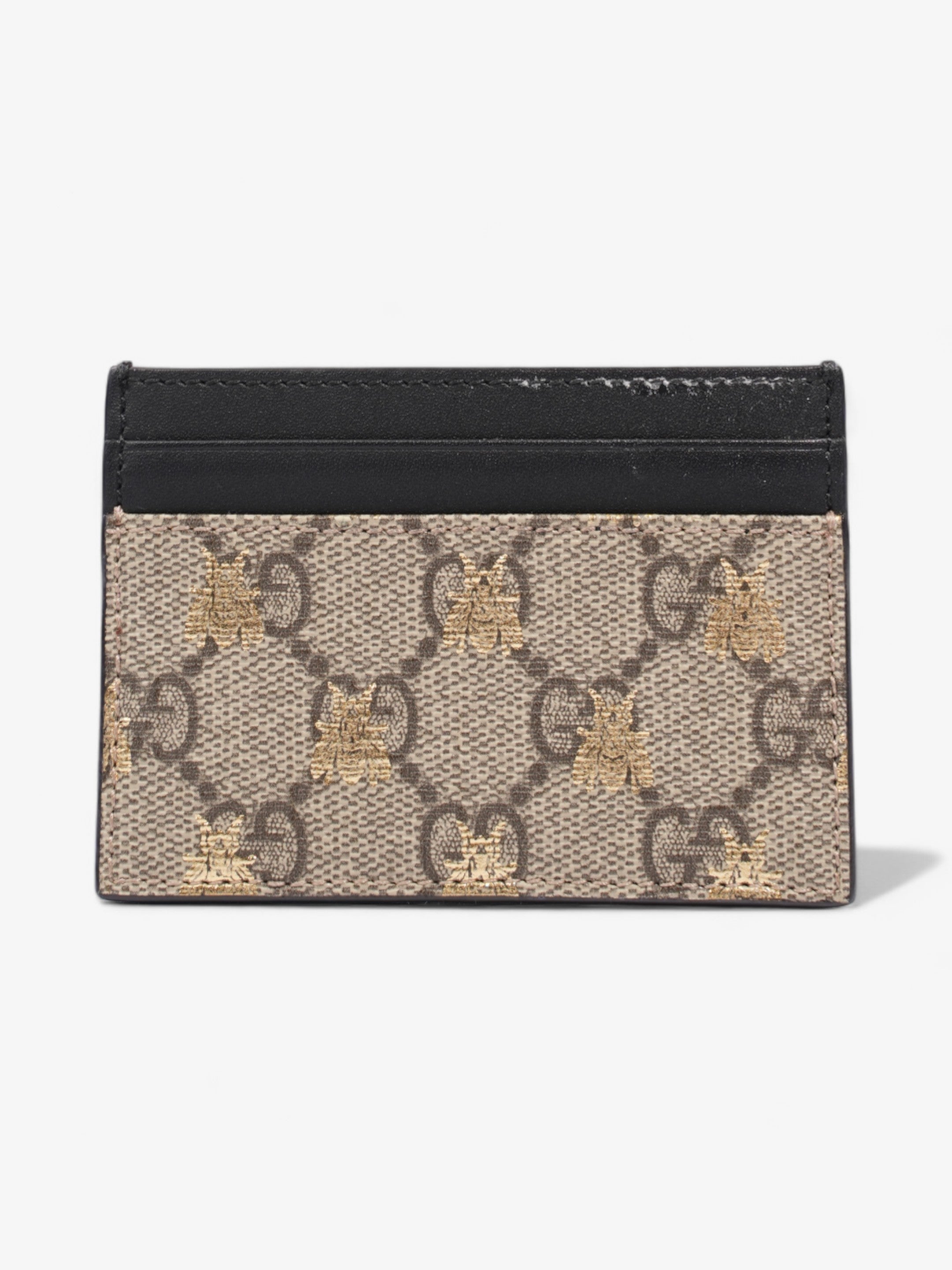 Gucci Bee Card Holder GG Supreme / Black / Gold Coated Canvas