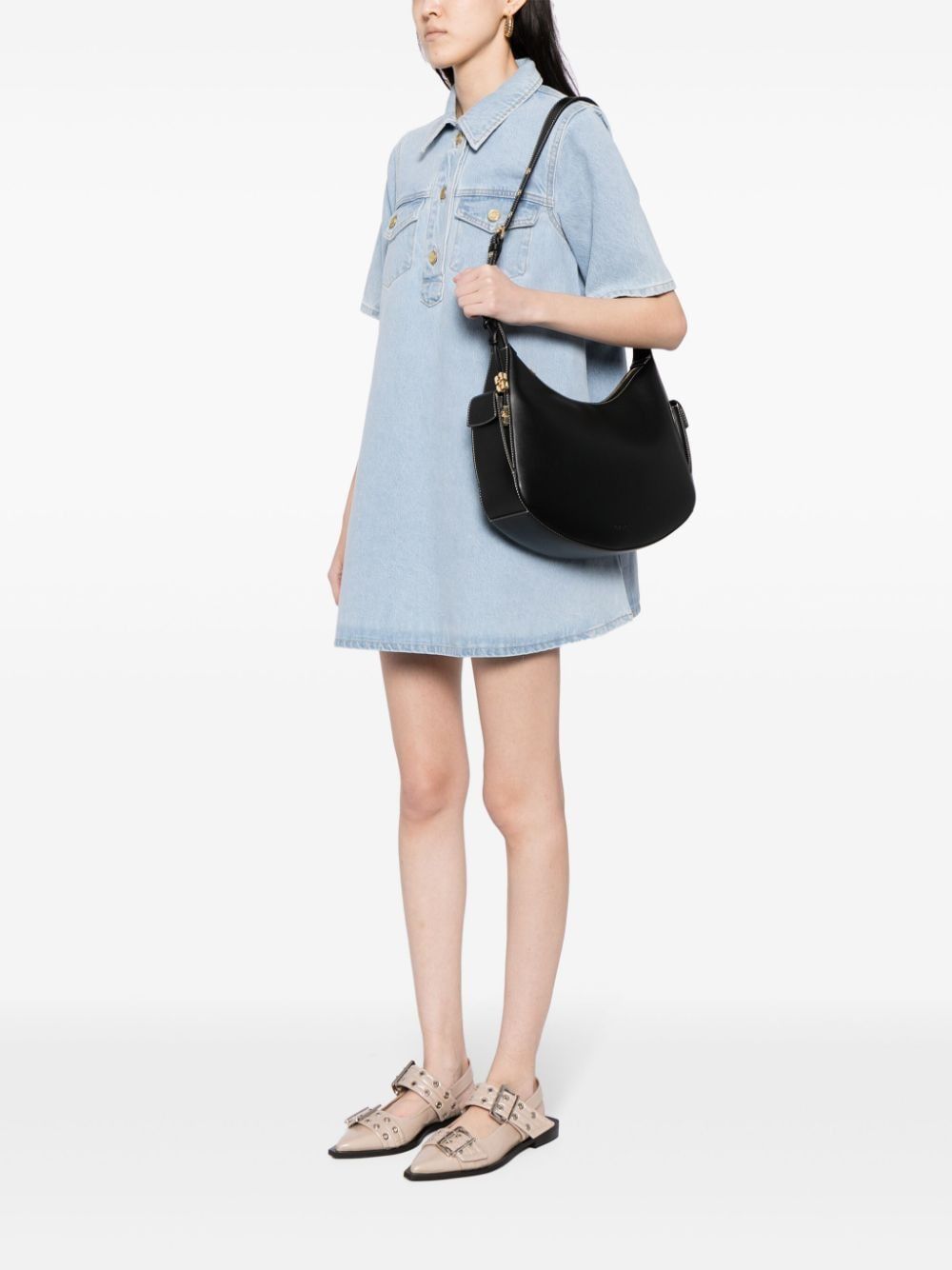 HALF MOON BAG L BLACK WITH GOLD DETAIL