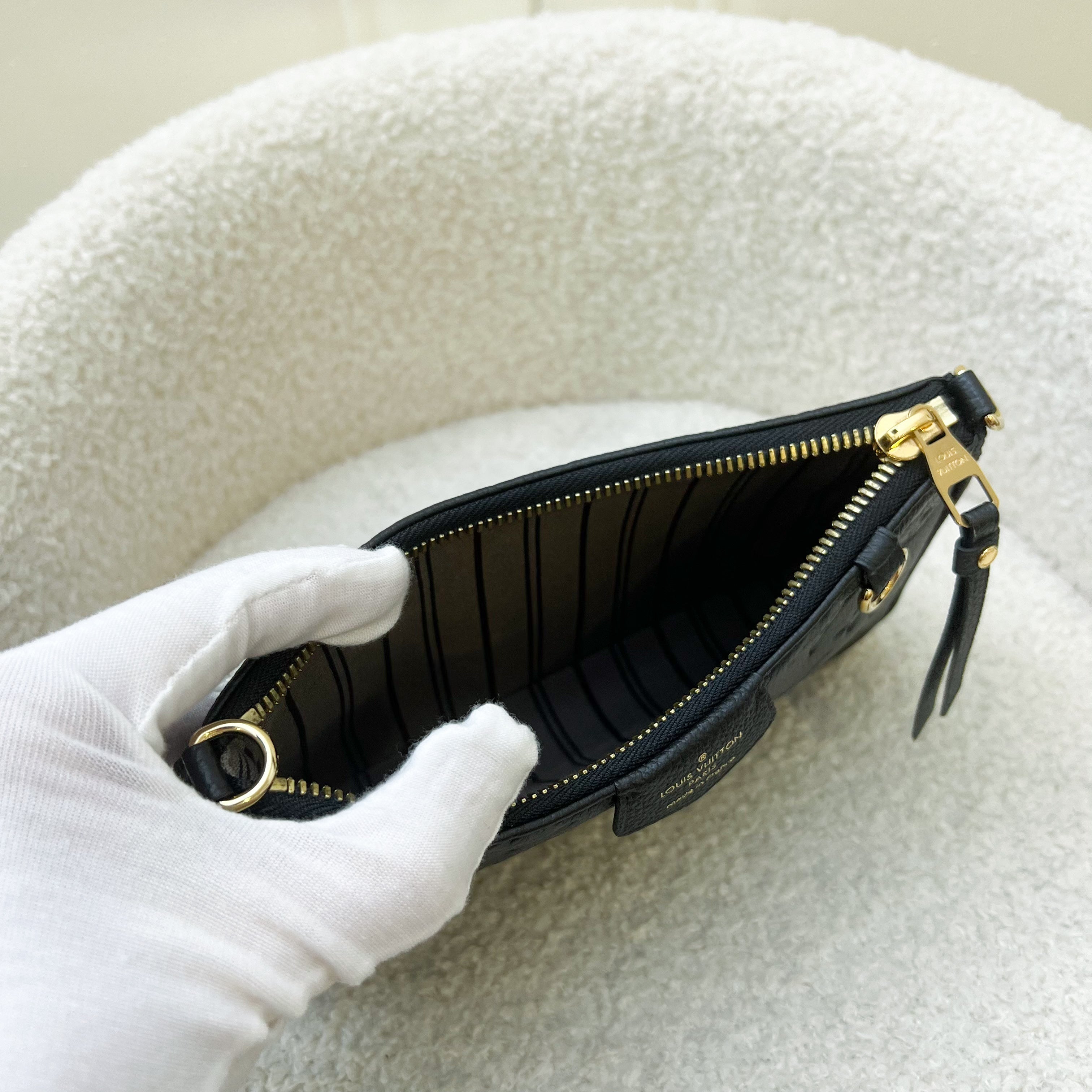 LV Easy Pouch on Strap Bag in Black Monogram Empreinte Leather and GHW