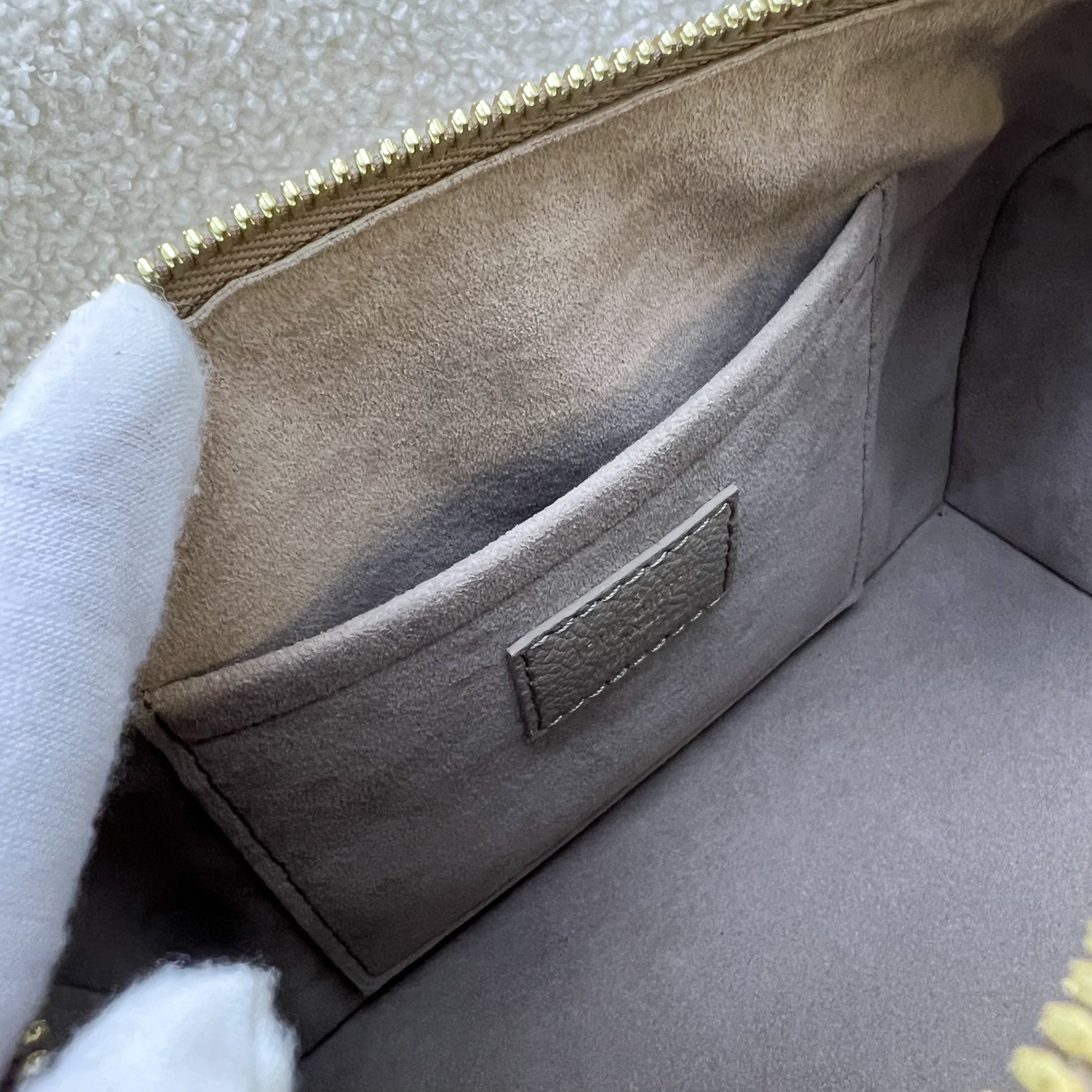 LV Speedy Bandouliere 20 in Tourterelle Giant Monogram Empreinte Leather and GHW