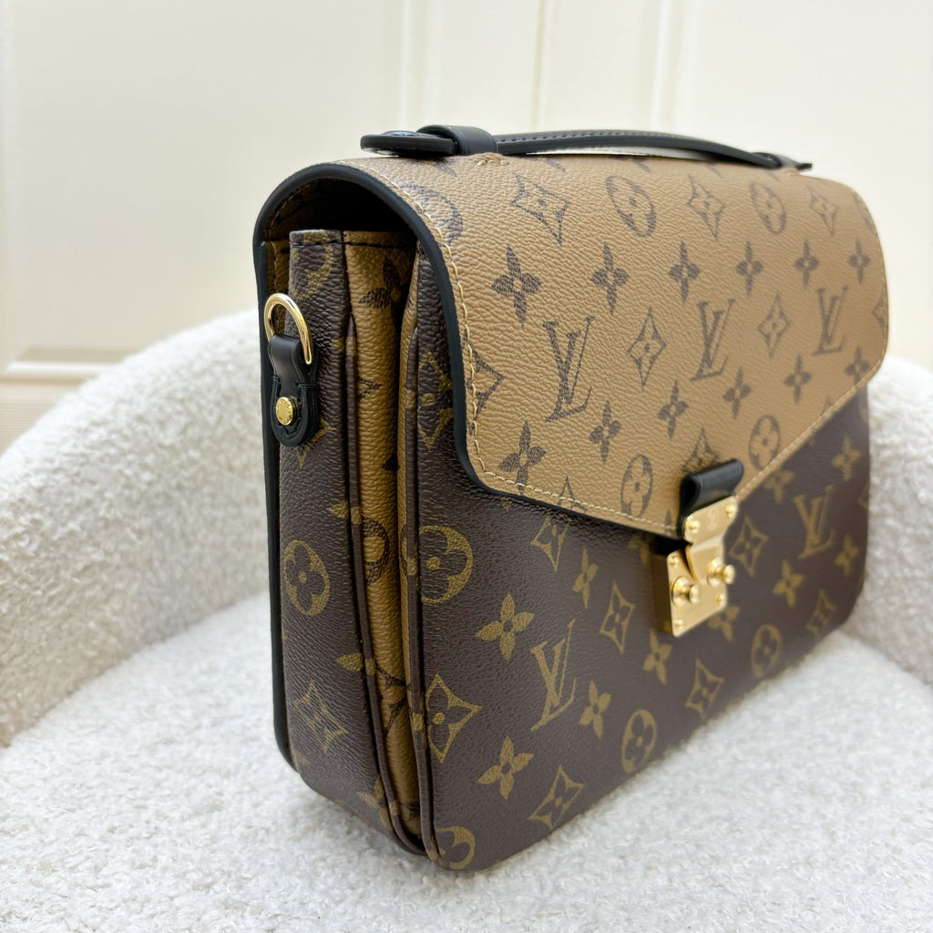 LV Pochette Metis in Reverse Monogram Canvas, Black Leather and GHW
