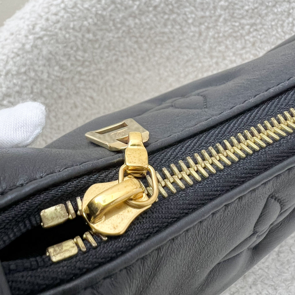 LV Over The Moon Bag in Black Bubblegram Calfskin and GHW with Canvas Strap and Chain Strap