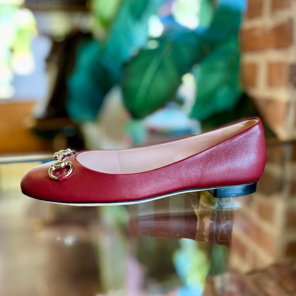 GUCCI Horsebit Red Leather Ballet Flats SZ 36