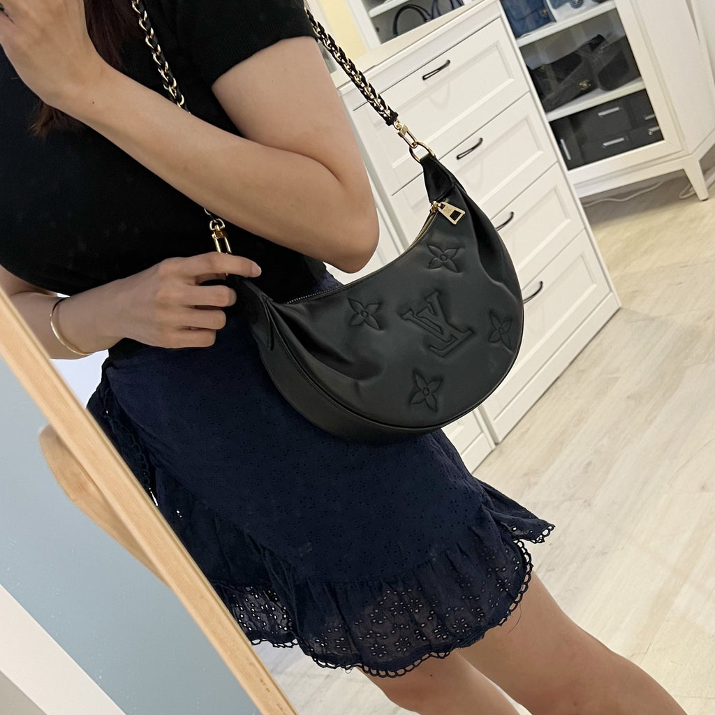 LV Over The Moon Bag in Black Bubblegram Calfskin and GHW with Canvas Strap and Chain Strap
