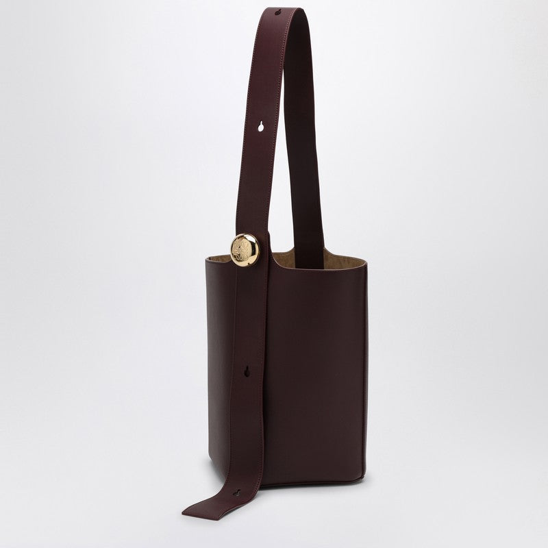 Loewe Burgundy Colour Calfskin Pebble Bucket Medium Bag Women