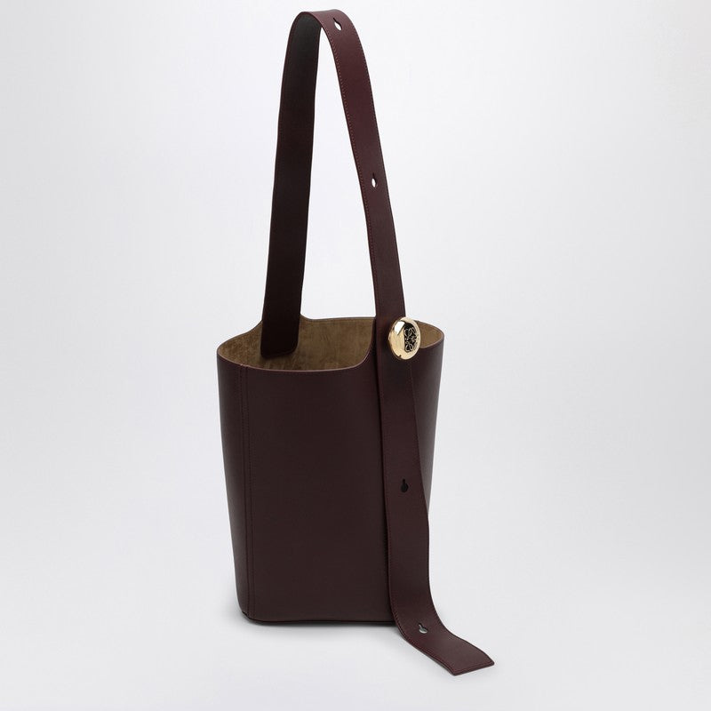 Loewe Burgundy Colour Calfskin Pebble Bucket Medium Bag Women